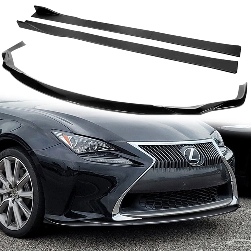 Q1-TECH 9-Piece Front Bumper Lip & Side Skirt Extensions Diffuser Kit for 2015-2018 Lexus RC300/RC350 - ABS Black Painted Front Lip Spoiler & Chin Splitter - Perfect for Car Enthusiasts & Street Racing Upgrades