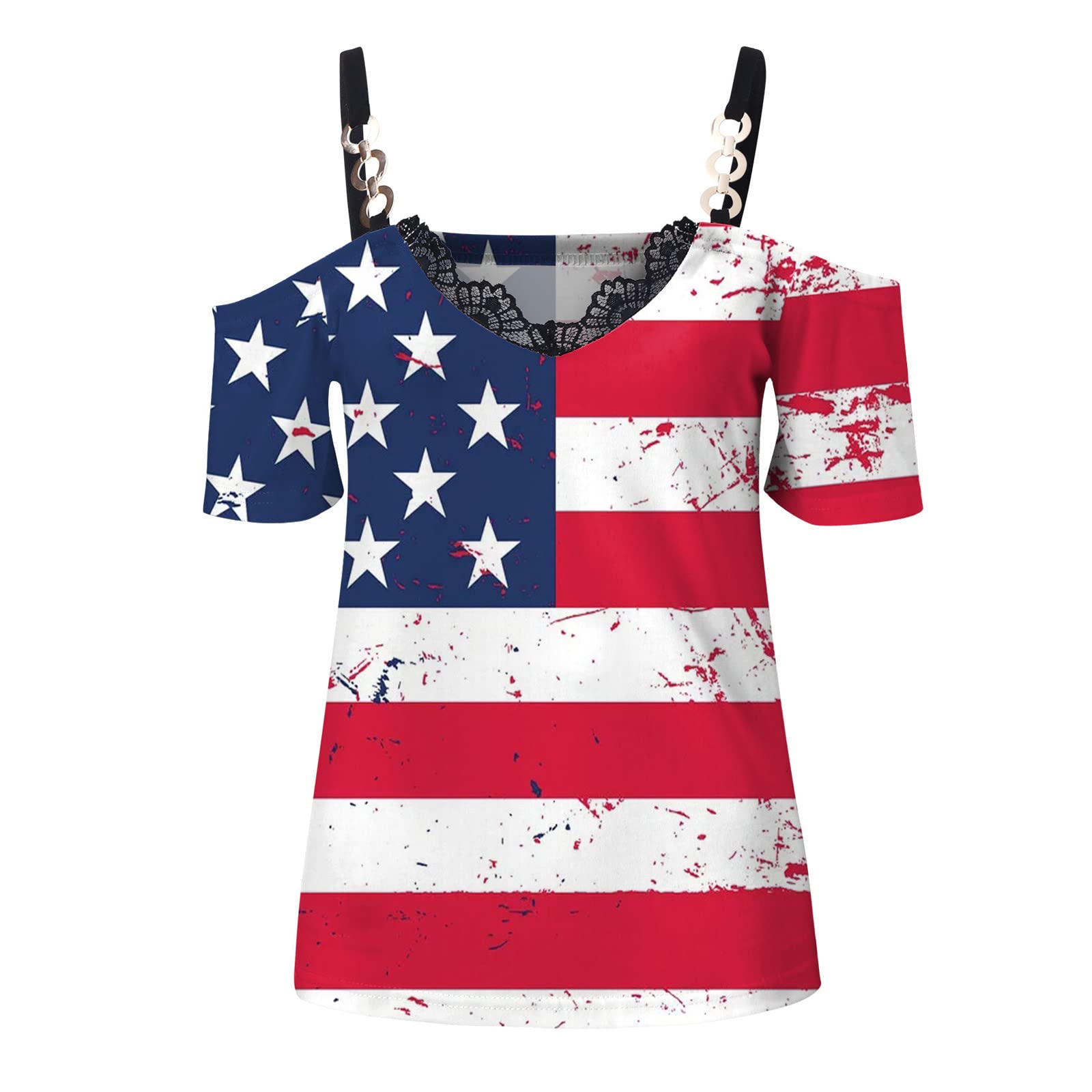 Women's Summer V-Neck T-Shirt - Sexy Loose Cold Shoulder Blouse with Short Sleeves & Multicolor Print - Casual Wear, Beach Outfit, Party Top