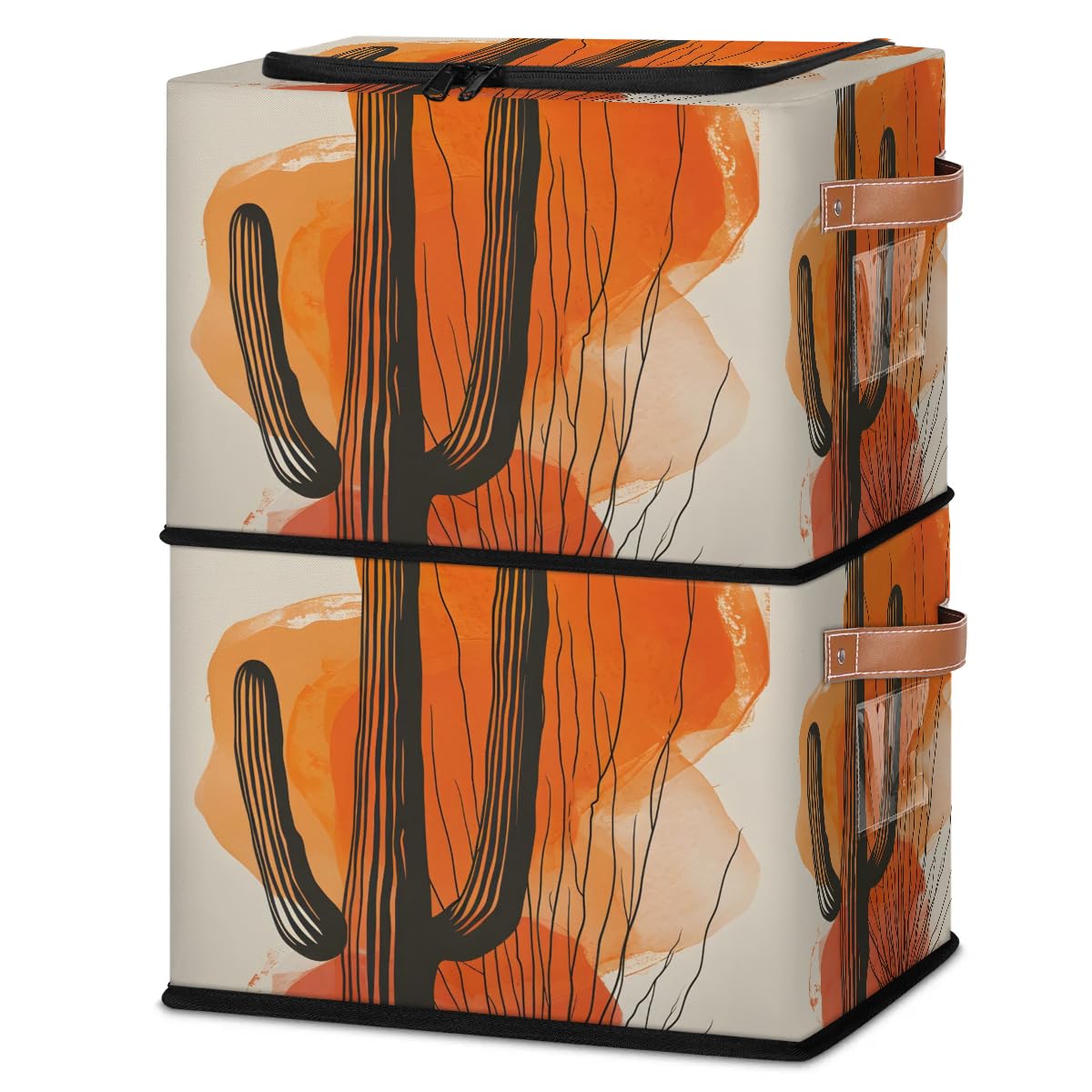 Collapsible Storage Bins with Lids - Watercolor Abstract Cactus Design, Stackable Fabric Storage Cubes for Closet Organization | Perfect for Clothes, Toys, Blankets & Home Storage | Space-Saving Solution for Bedroom, Nursery & Dorm Rooms