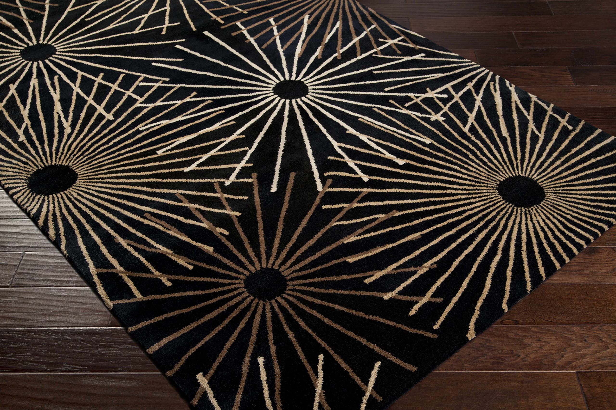 Hauteloom Clover Wool Round Area Rug - 6' Modern Neutral Rug for Living Room & Bedroom - Soft Black, Brown, Beige Home Decor - Perfect for Cozy Spaces, Nursery & Office