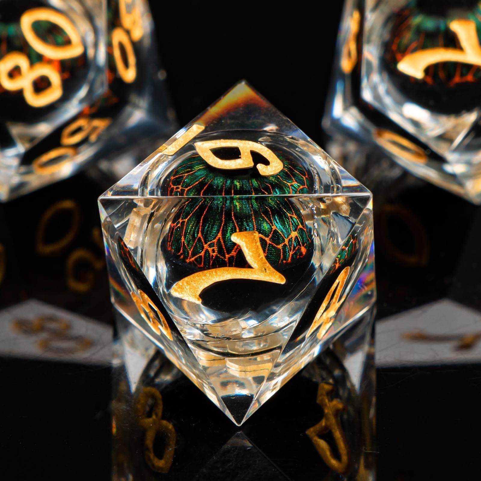 KERWELLSI Liquid Core Resin D&D Dice Set - Sharp Edge Beholder Eye Polyhedral RPG Dice (D20, D12, D10, D8, D6, D4) with Gift Box - Perfect for Dungeons & Dragons, Tabletop Gaming & Fantasy Roleplaying