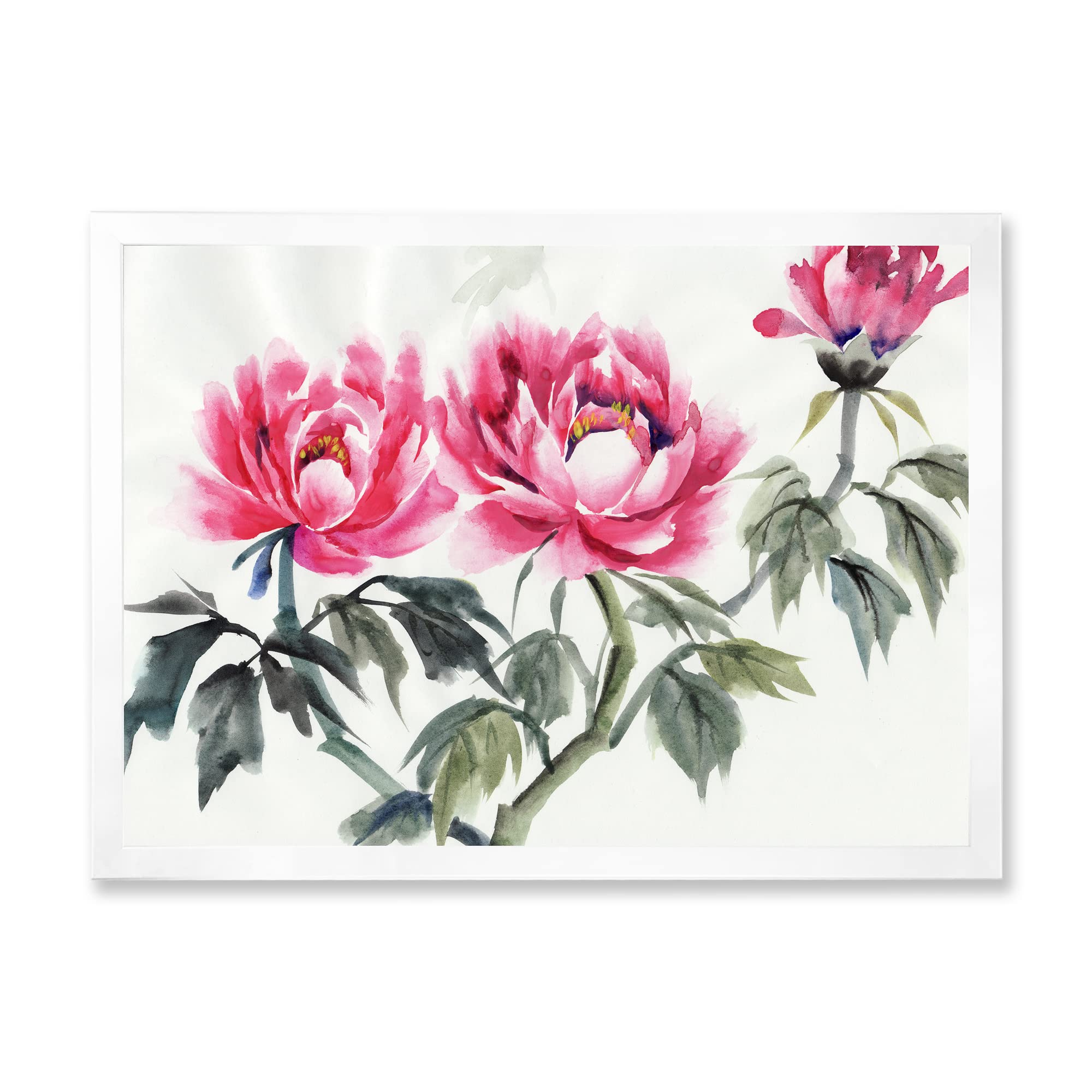 Vintage Purple Peonies Floral Wall Art - Traditional Framed Home Decor for Living Room, Bedroom & Office - Handmade Canvas Painting for Housewarming Gift & Interior Design