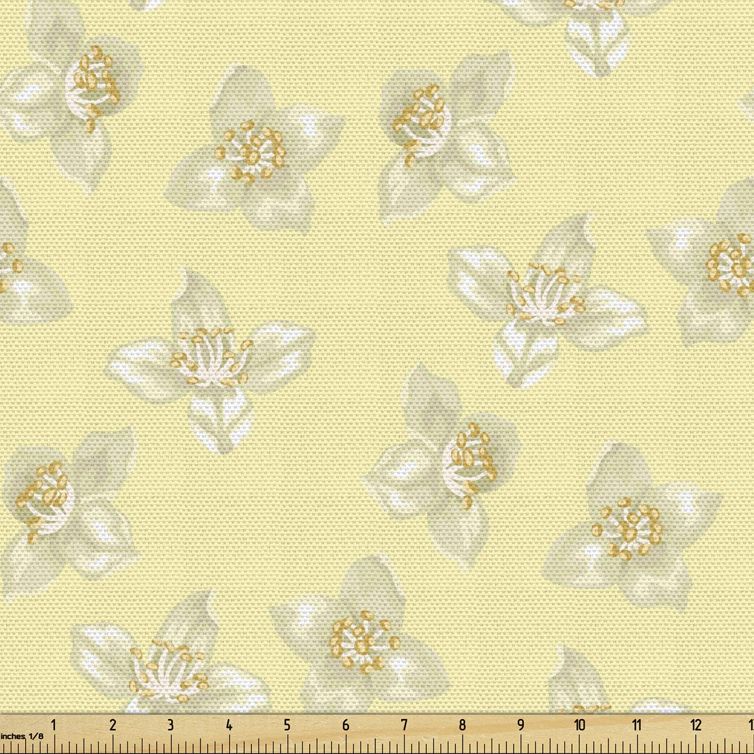 Ambesonne Jasmine Fabric by The Yard - Soft Floral Petals Botanical Bloom Pattern in Pastel Yellow & Khaki | 10 Yards Upholstery Fabric for Sofa, Curtains, Pillows & Home Decor | Perfect for Bedroom, Living Room & DIY Craft Projects
