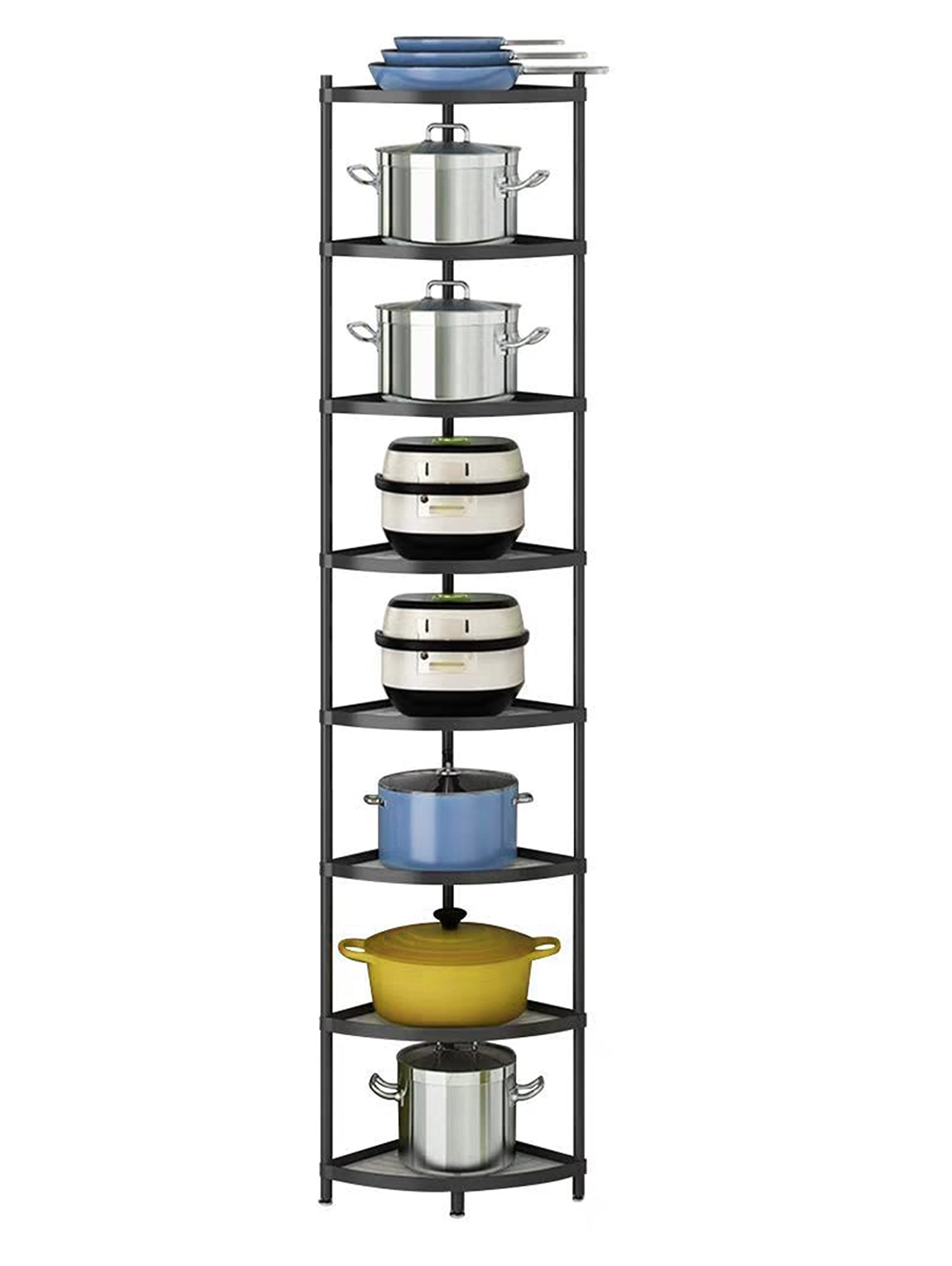 8-Tier Metal Kitchen Corner Shelf Rack - Multi-Layer Pot Storage Organizer & Spice Holder for Pantry, Cabinet, Countertop Organization - Space Saving Solution for Small Kitchens
