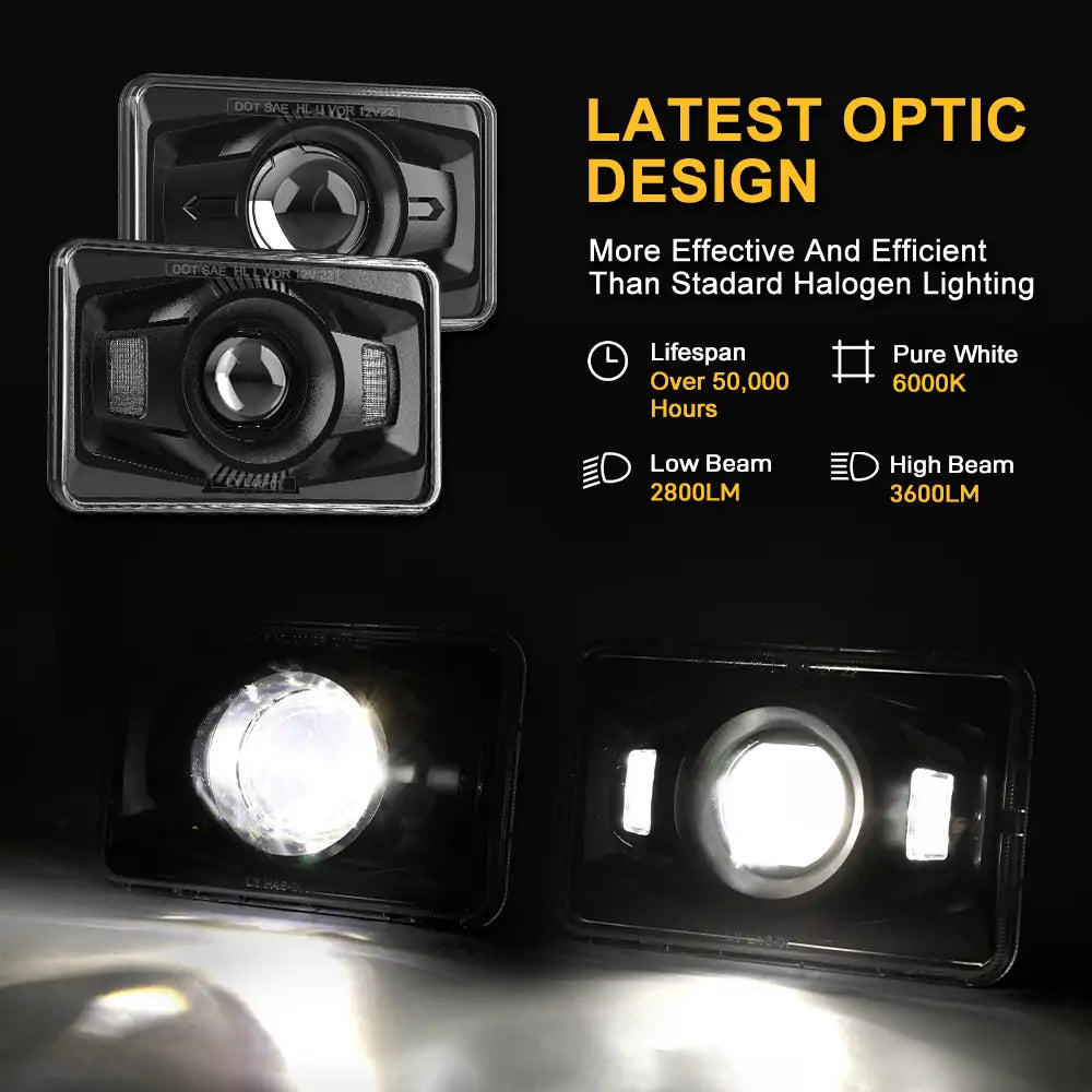4x6 LED Headlights for Chevrolet Silverado, Ford F150, GMC Sierra, Dodge Ram - Hi/Low Beam Conversion Kit (4 Pack) - Upgrade for Night Driving & Off-Road Adventures