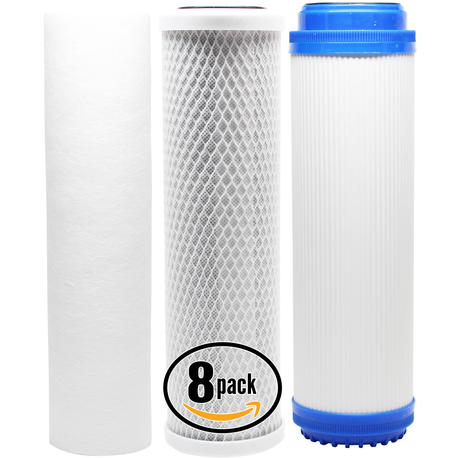 Denali Pure 8-Pack Replacement Water Filters for MaxWater 103463A RO System - Includes Carbon Block Filter, PP Sediment Filter & GAC Filter - Improves Water Taste & Purity for Home Drinking, Cooking & Appliances