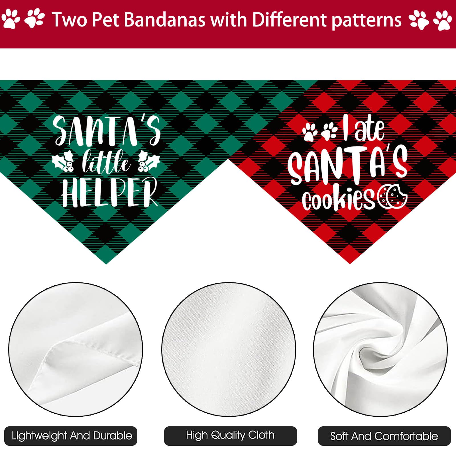 Christmas Dog Bandanas 2 Pack - Red Green Plaid Pet Bandana & Cat Scarf Set for Holiday Photos, Parties & Gifts