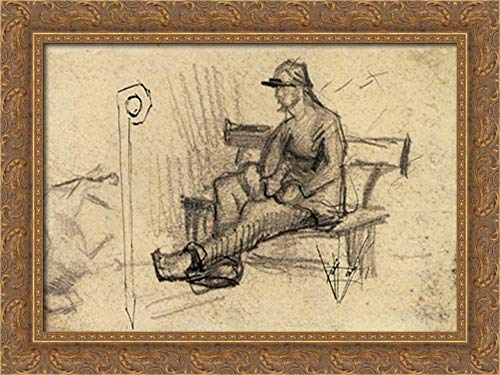 Vincent van Gogh Gold Ornate Wood Framed Canvas Art - 24x18 Wall Decor for Living Room, Bedroom & Office | Man On A Bench Painting