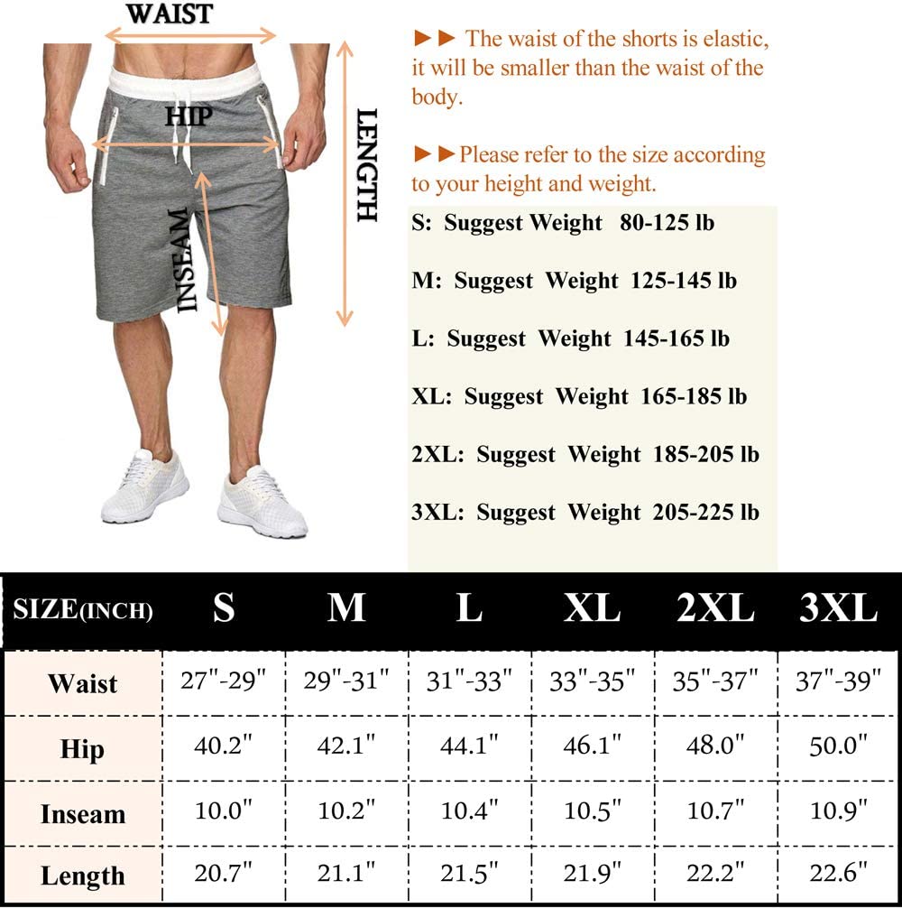 Men's Elastic Waist Drawstring Workout Shorts with Zipper Pockets - Lightweight Summer Running, Gym & Lounge Shorts for Active Men