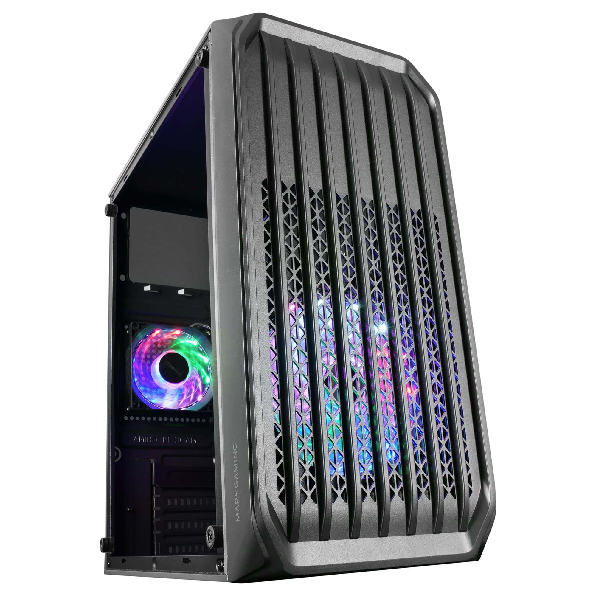 Mars Gaming MC-S2 Ultra-Compact Micro-ATX PC Case with Front Grille, 2x FRGB Fans & Full Side Window - Supports 240mm Liquid Cooling (Black) - Perfect for Gaming Rigs & Compact Workstation Builds