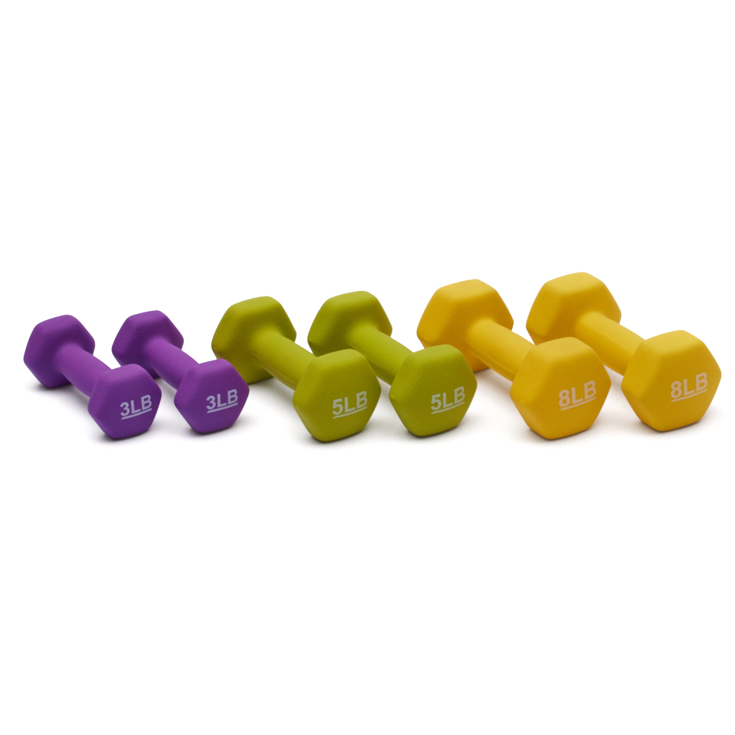Amazon Basics Neoprene Dumbbell Hand Weights - 3lb, 5lb, 8lb Set for Home Workouts, Strength Training & Fitness - Non-Slip Grip for Yoga, Pilates & Cardio Exercises