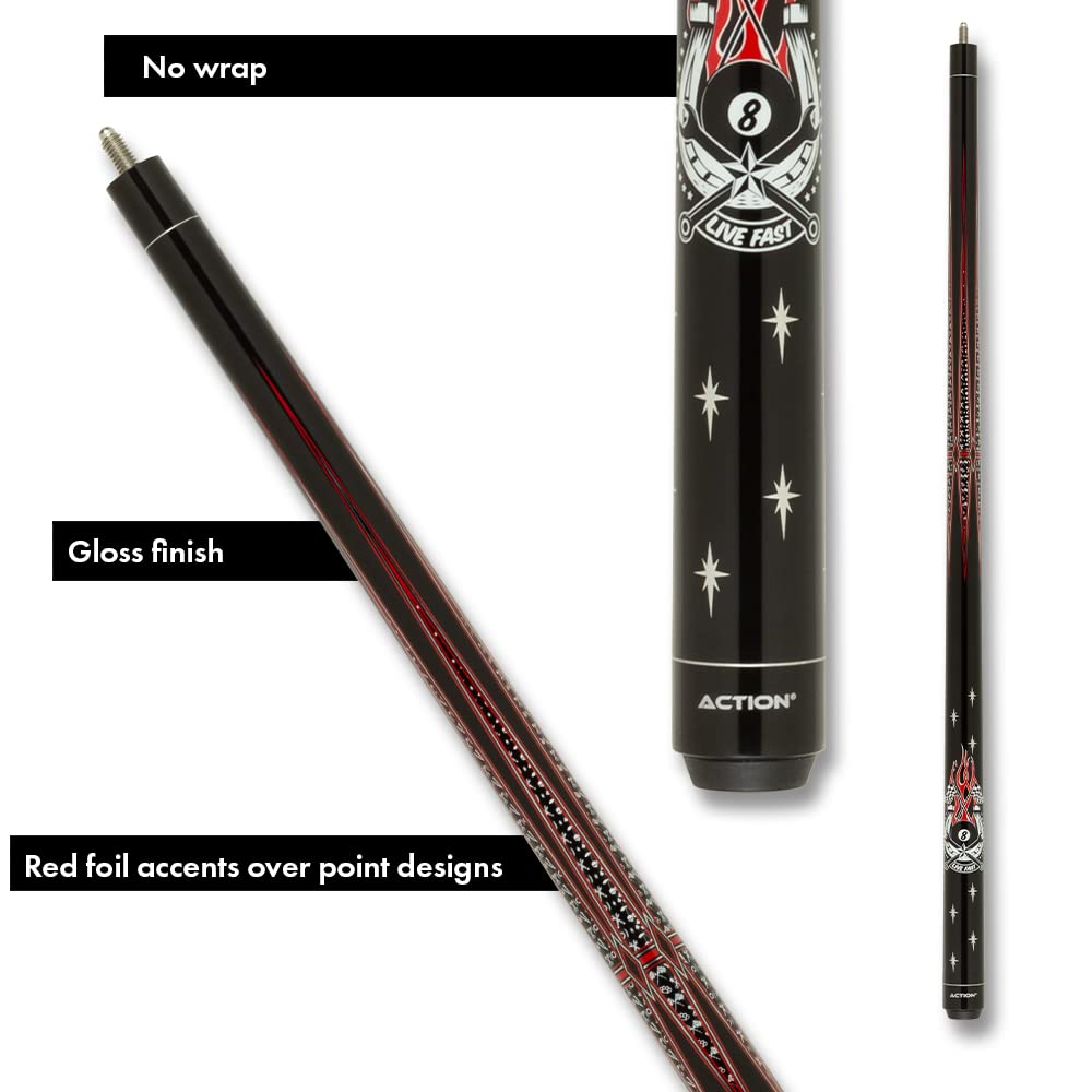 Premium Black & Red Horseshoe Pool Cue Stick - Professional Billiard Accessory for Home Game Rooms, Bars & Tournaments