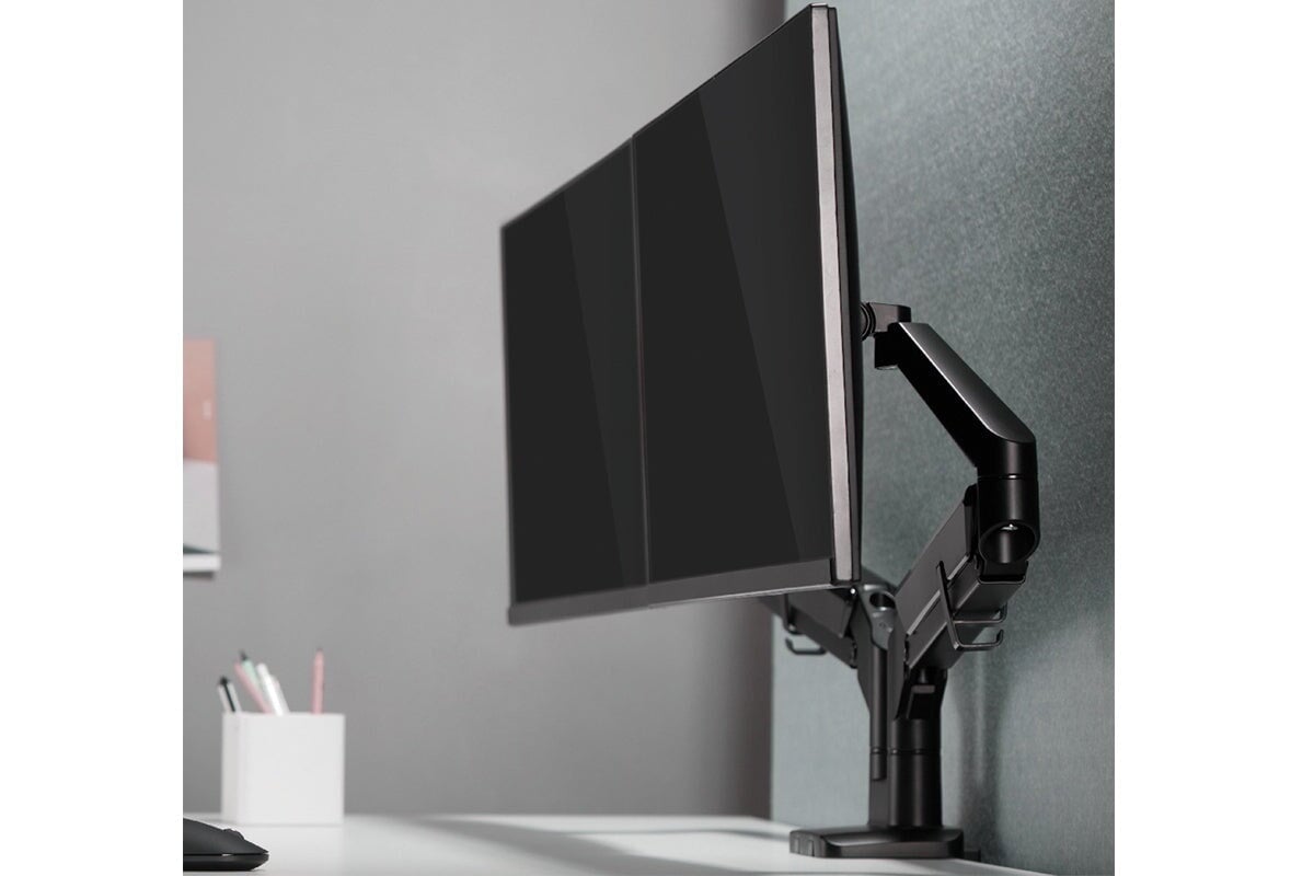 Ergonomic Uplifting Yogiflex Dual Monitor Arm Stand - Adjustable Height & Tilt for 13-32 Inch Screens - Perfect for Home Office & Gaming Setup