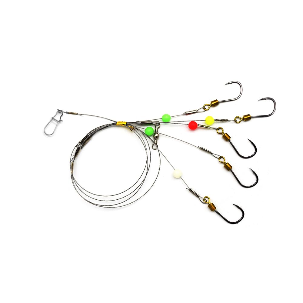 5-Pack Fishing Hook Rig with 7-Strand Nylon Coated Leader - Includes Swivel, Snap & Hooks for Saltwater & Freshwater Fishing | Perfect for Bass, Trout & Catfish Angling