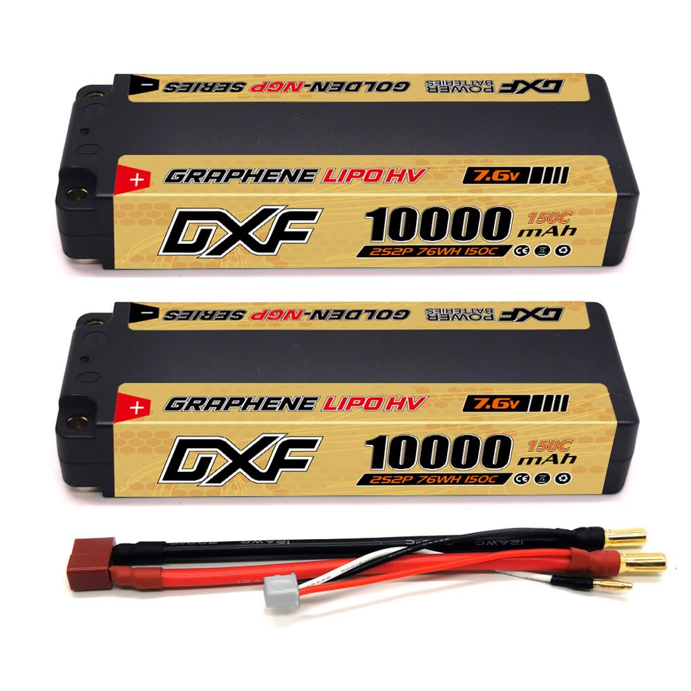 High-Performance DXF 2S 10000mAh 150C Lipo Battery Pack (2-Pack) - 7.6V RC Battery with Deans Connector for 1/8 & 1/10 Scale Models - Compatible with Losi, Traxxas, Arrma - Perfect for RC Cars, Trucks, and Off-Road Bashing
