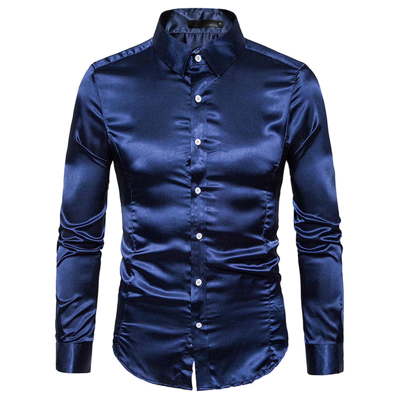 PHSHY Men's Summer Slim Fit Button Down Dress Shirt - Casual Long Sleeve Lapel Shirt for Party & Business Wear | Breathable Glossy Hipster Shirts for Weddings, Dates & Office
