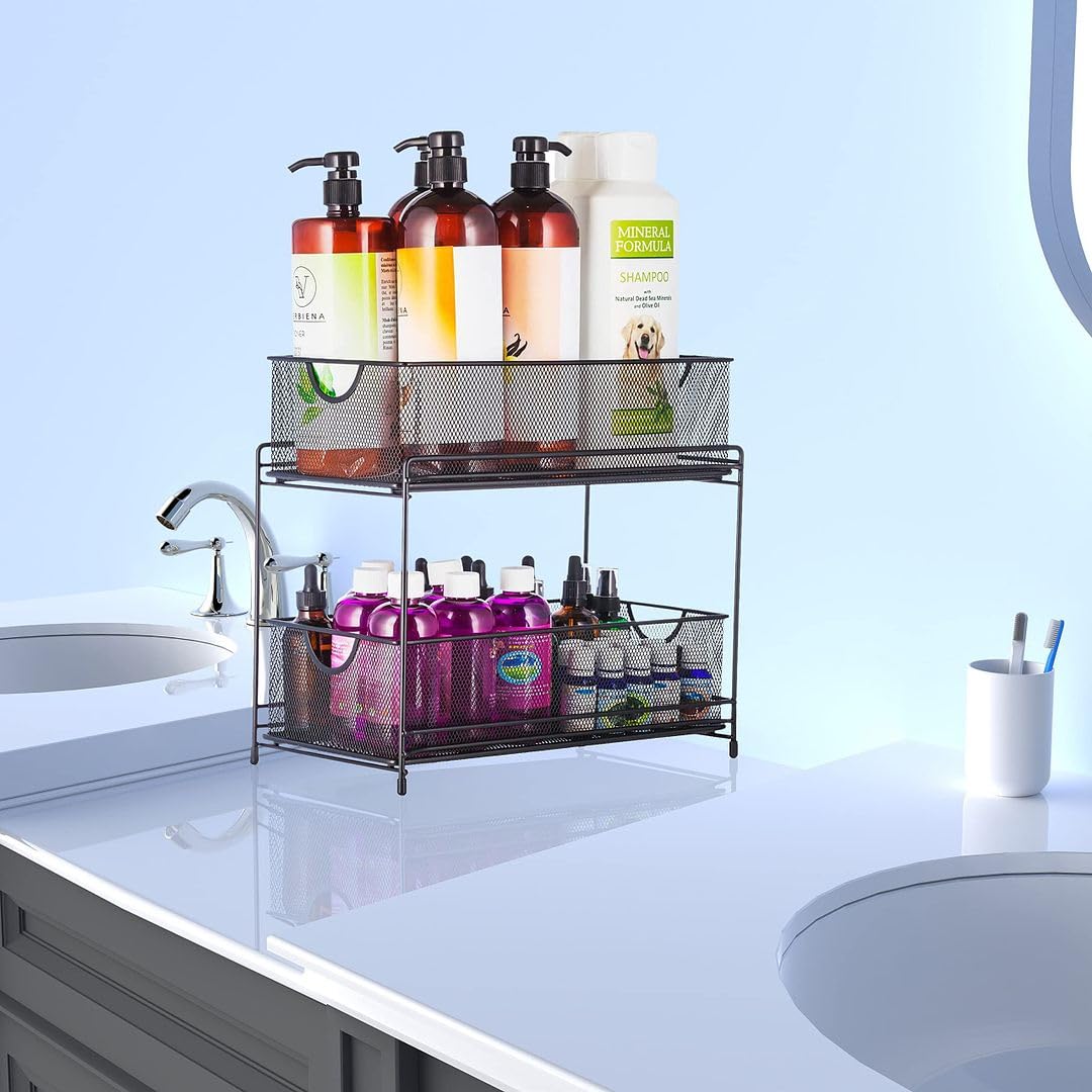 2-Tier Mesh Sliding Drawer Organizer Basket - 14