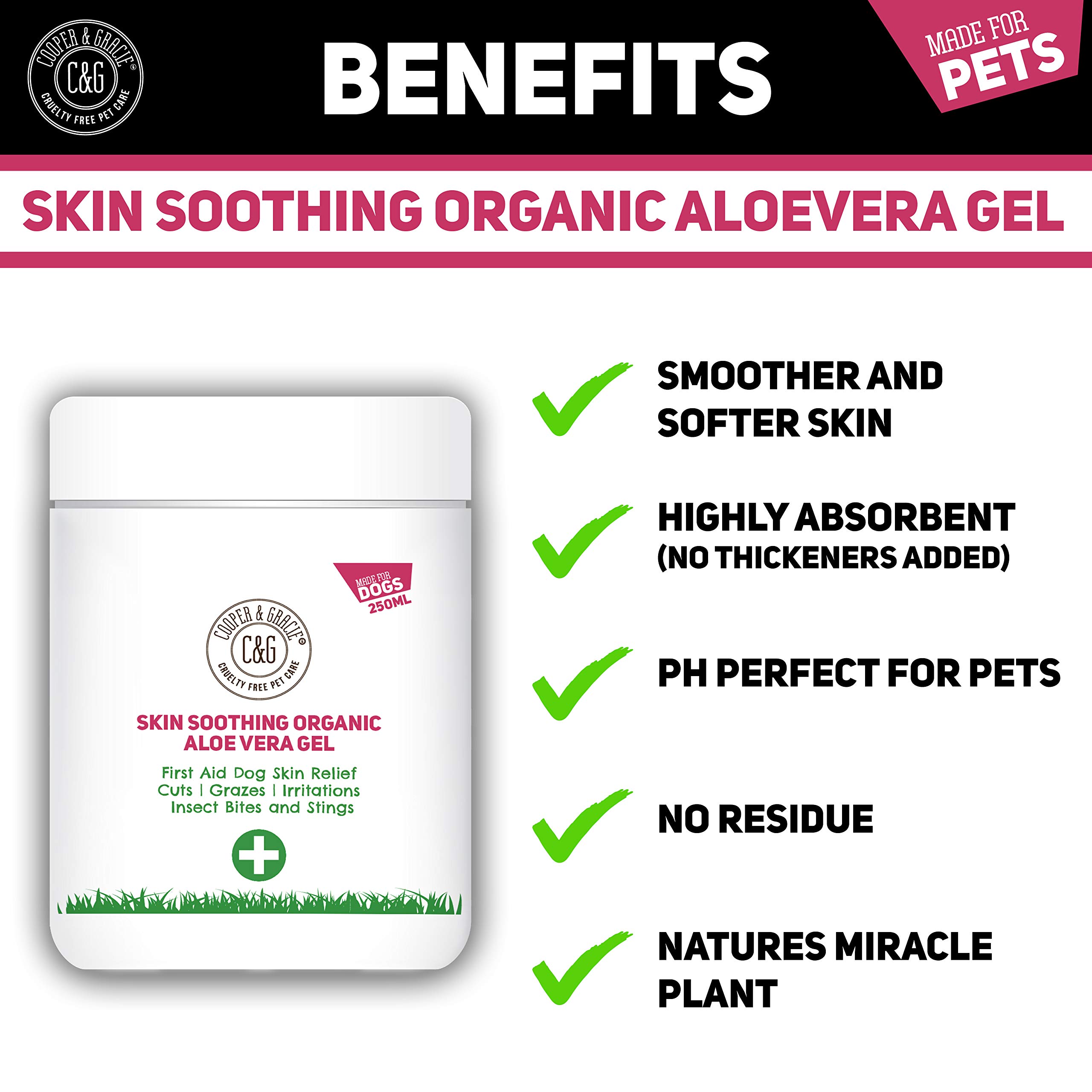 Organic Aloe Vera Gel for Pets - Skin Soothing, Food Grade with Vitamins & Amino Acids | Soothes & Moisturizes Dry, Itchy Skin from Insect Bites & Allergies | Perfect for Dogs, Cats & Small Animals After Bathing or Outdoor Play