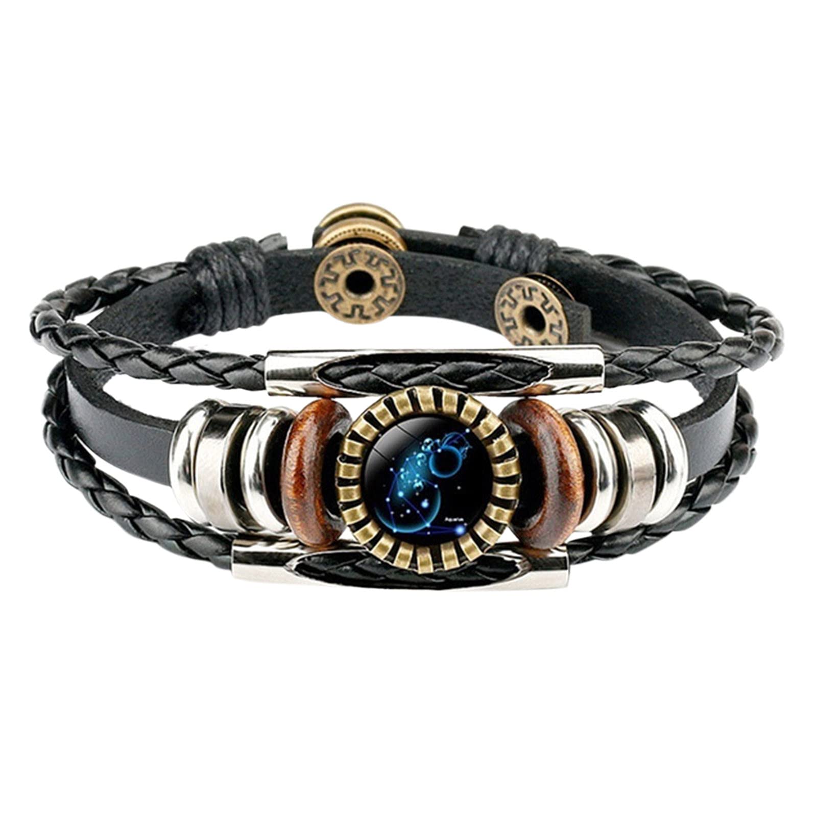 12 Pack Fashion Leather Bracelets for Men & Women - Zodiac Charm Constellation Bracelets with Silent Watch - Perfect for Gifts, Parties, and Everyday Wear (One Size, K)