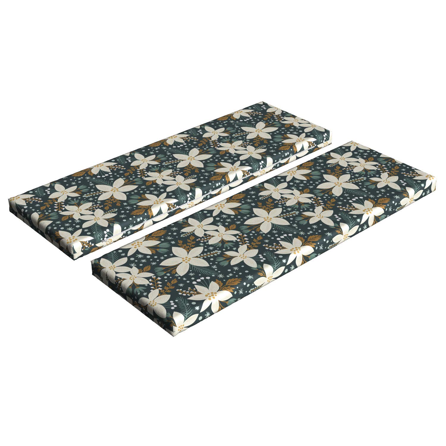 Ambesonne Floral Bench Cushion Set of 2 - Hand Drawn Poinsettia Flowers & Garden Blossoms Hawaiian Inspired Art Print - Standard Size Foam Pad with Decorative Cover (45