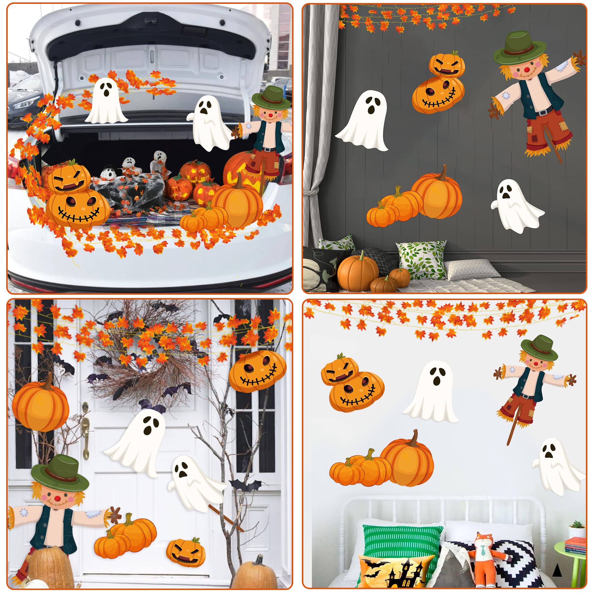 12Pcs Halloween Trunk or Treat Decorations Kit - Scarecrow Pumpkin Ghost Car Archway for SUV, Garage & Outdoor Fall Party Supplies | Perfect for Halloween Car Decor & Autumn Themed Events