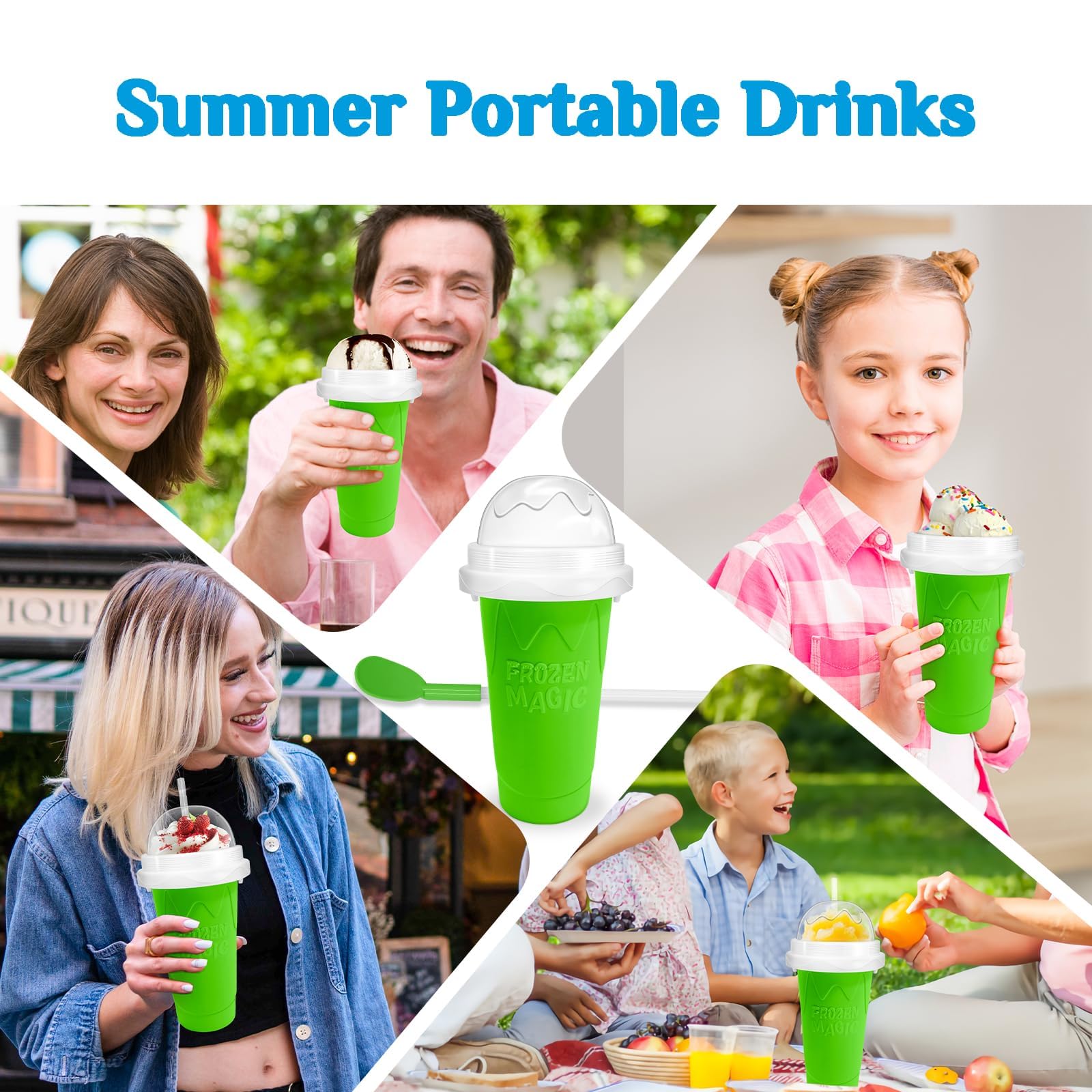 Magic Quick Frozen Smoothie Cup - DIY Slushie Maker for Home, Large Green & Red Slush Machine - Perfect for Summer Drinks, Kids Parties & Quick Frozen Treats