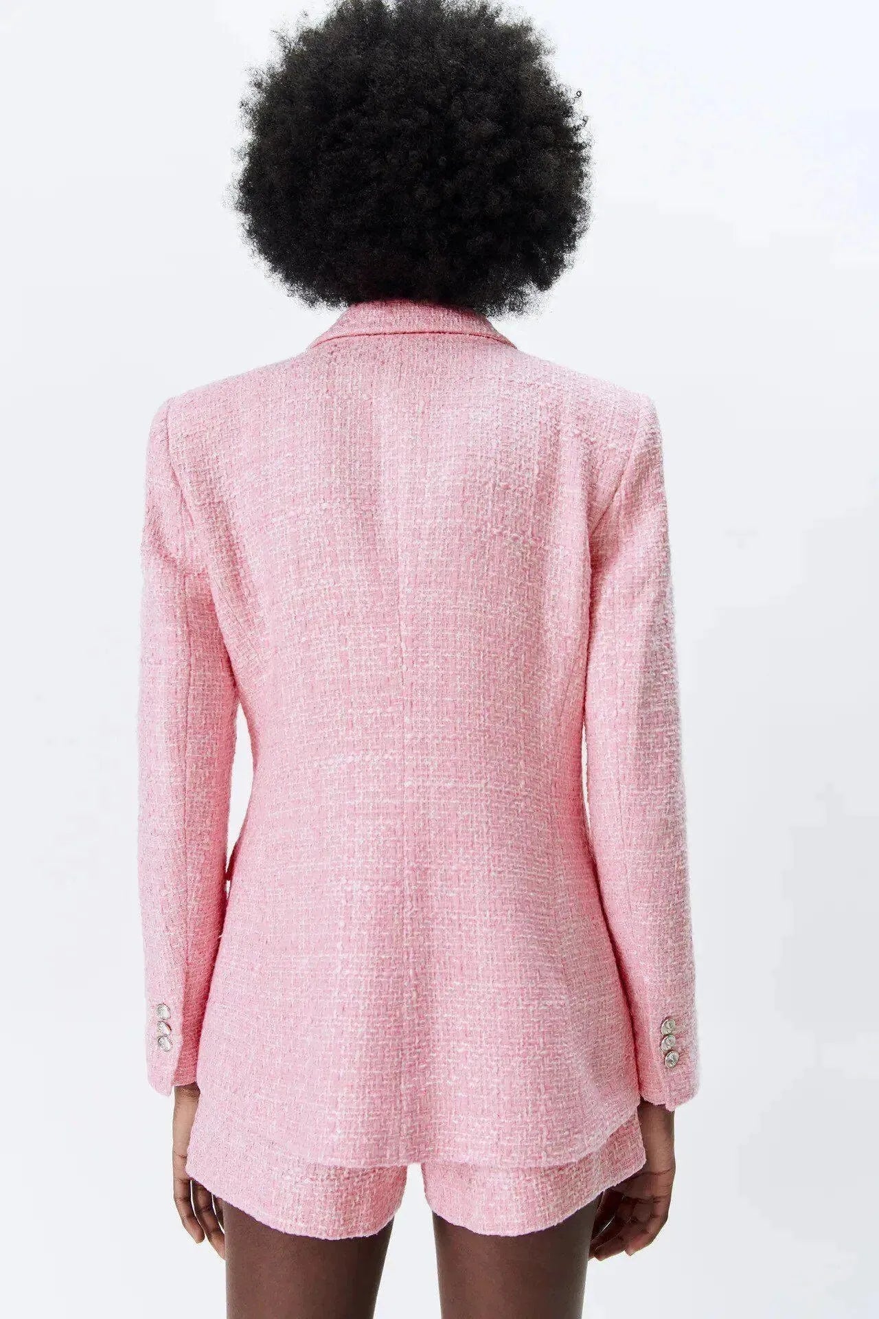 Elegant Pink Tweed Blazer for Women - Formal Business Jacket with Plain Solid Design - Perfect for Office Wear, Business Meetings & Professional Events