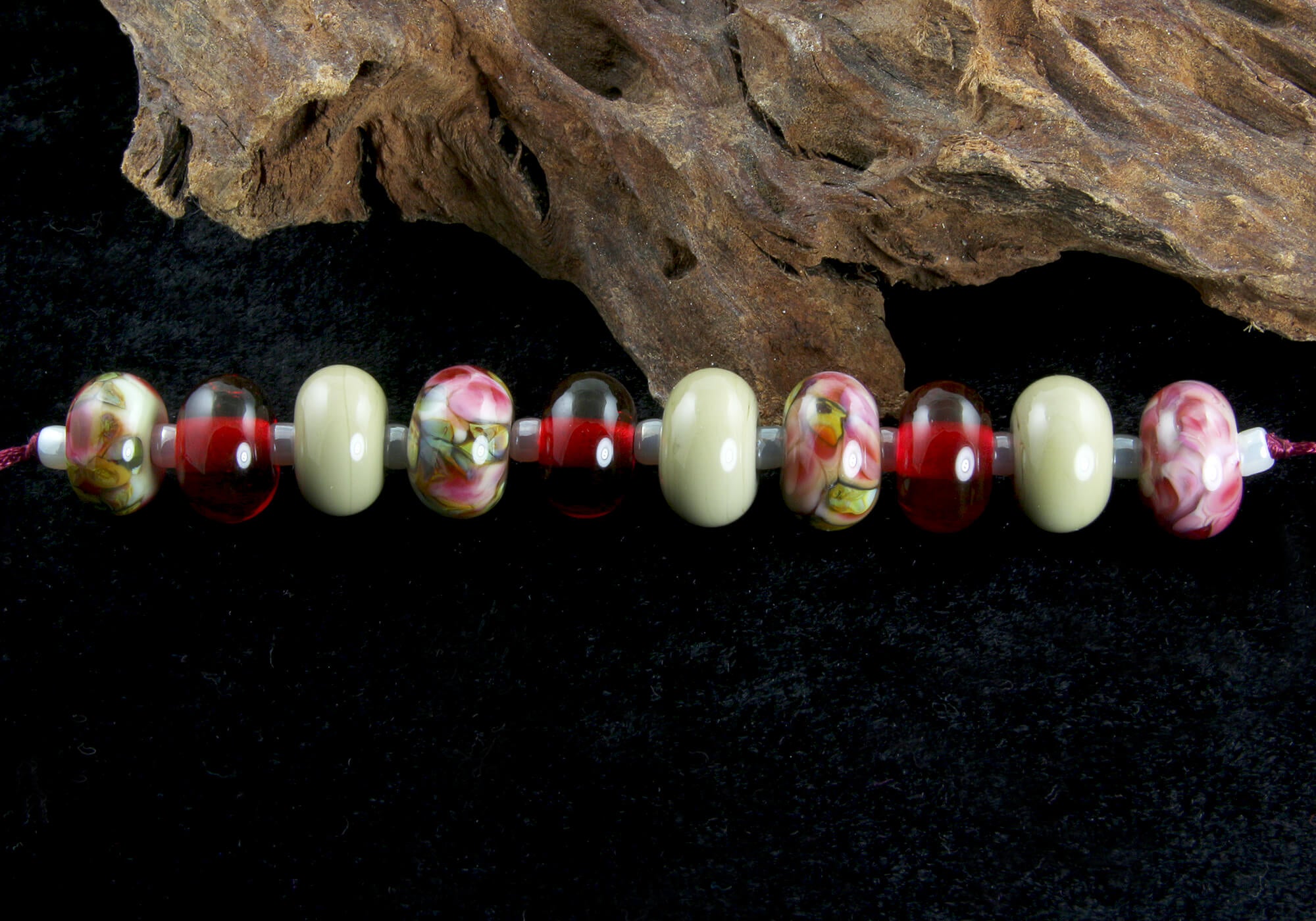 Ruby Pink Green Lampwork Glass Beads Set for Jewelry Making - DIY Bracelet, Necklace & Craft Projects - SRA