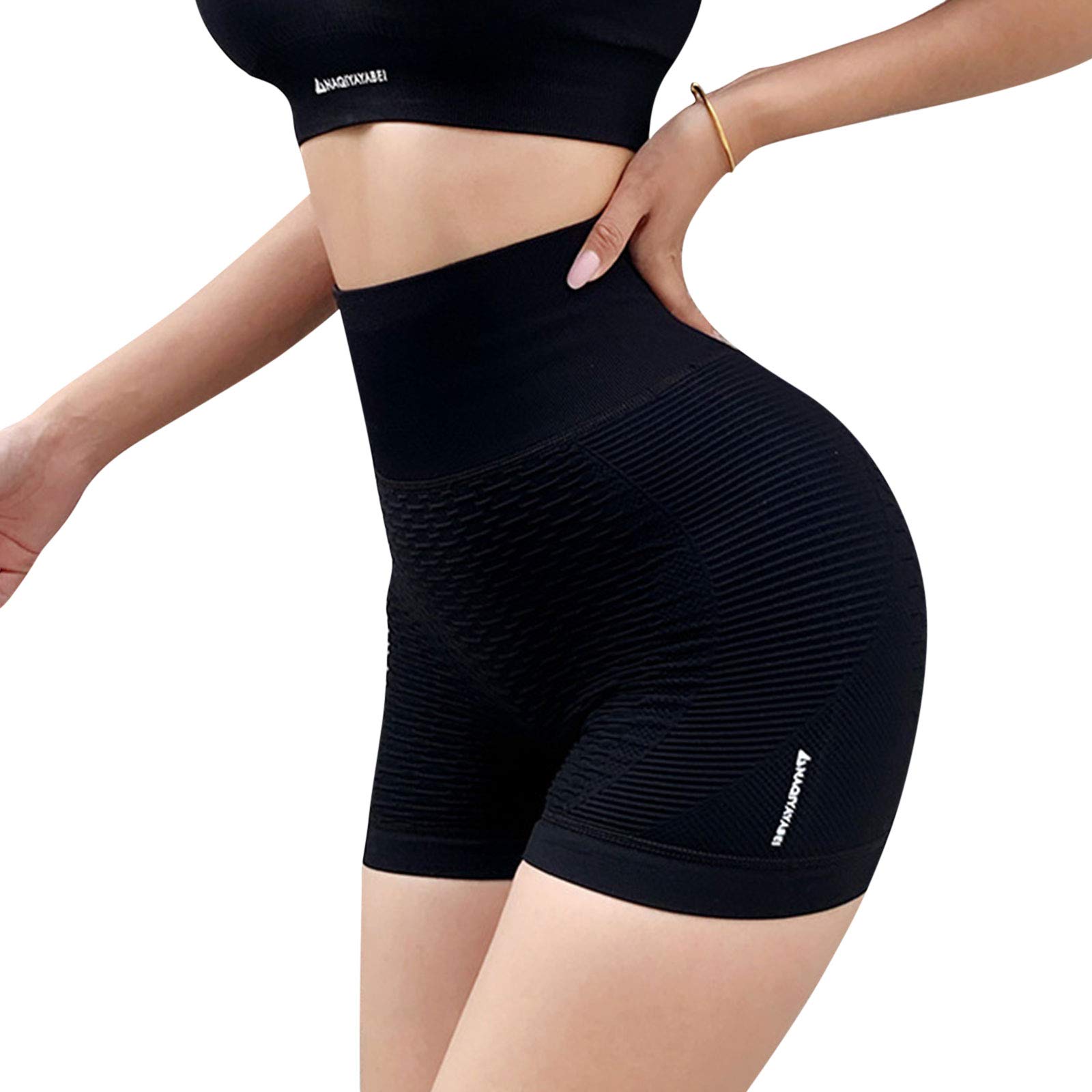 MA&BABY Butt Lifting Yoga Shorts for Women - High Waist Tummy Control Workout Leggings with Ruched Textured Design | Perfect for Gym, Running, TikTok Dance & Casual Wear