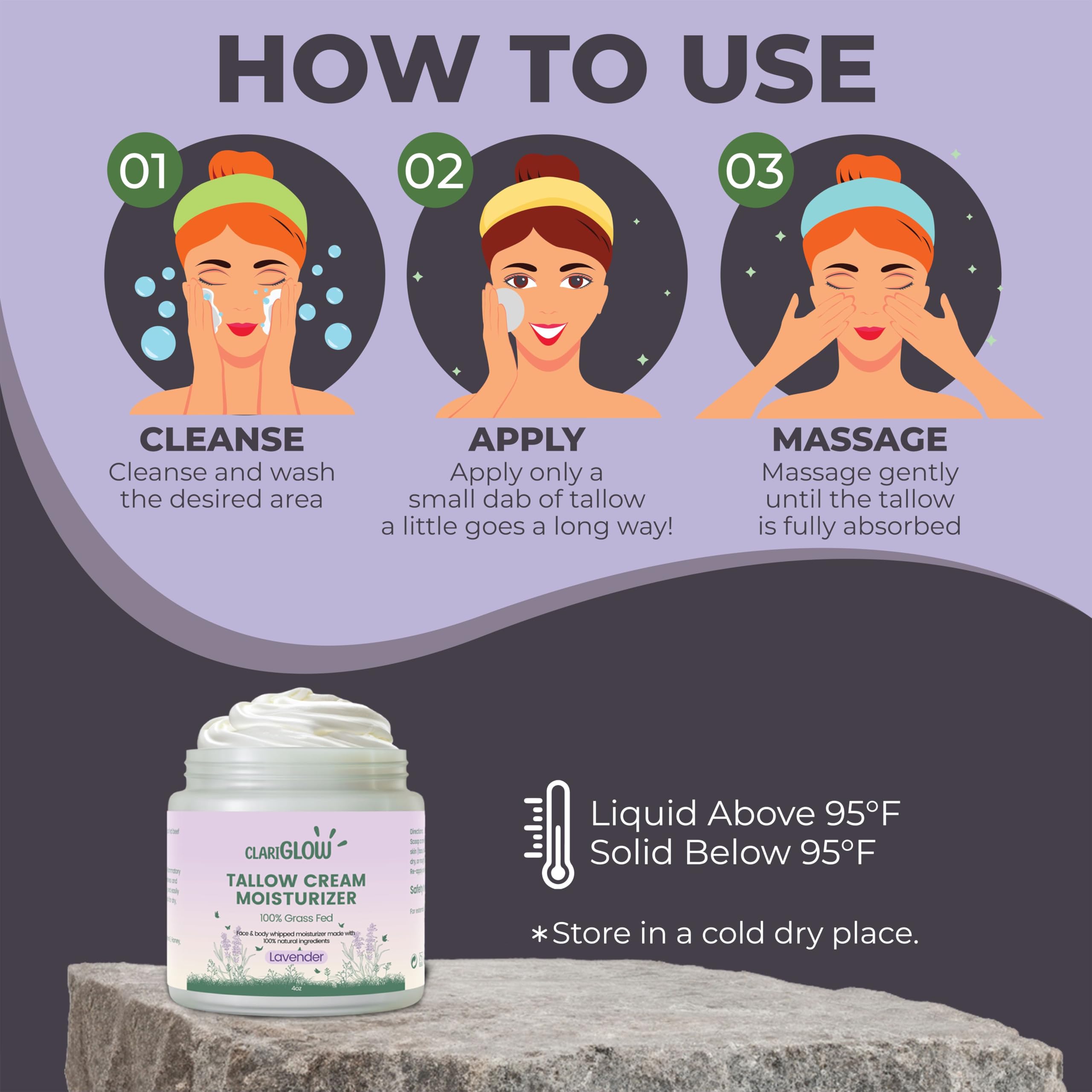 100% Grass-Fed Beef Tallow Face Moisturizer & Body Balm with Honey & Lavender - 4oz Natural Skin Care Cream for Dry Skin, Eczema & Anti-Aging | Perfect for Night Routine, Sensitive Skin & Organic Beauty Lovers