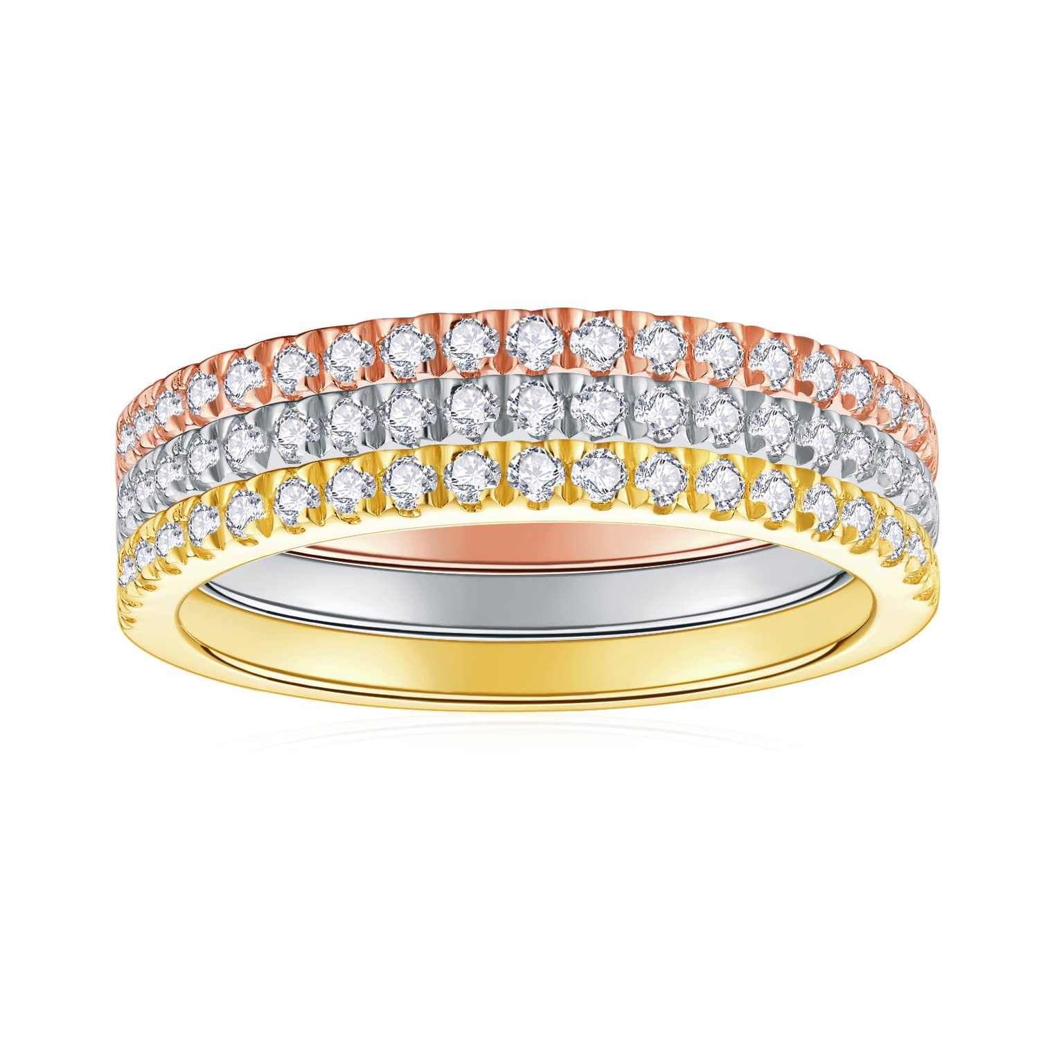 Rainbow Moissanite Wedding Band for Women - 3 Row S925 Sterling Silver Round-Cut D Color VVS1 Moissanite Ring Set (Tri Color 0.6CT, Single Color 0.2CT) - Elegant Statement Jewelry for Valentine's Day, Anniversary & Bridal Gifts