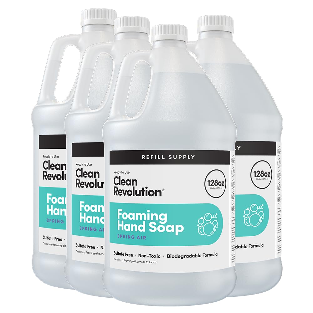 Clean Revolution Foaming Hand Soap Refill - 128 Fl Oz (4 Pack) | Ready-to-Use, Gluten Free, Spring Air Scented | Ideal for Home, Office & Commercial Use