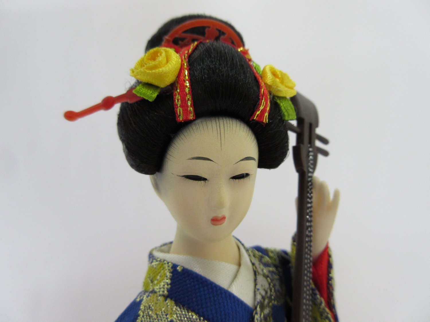 9 Inch Traditional Japanese Kimono Doll with Shamisen - Handmade Hina Matsuri Decoration for Home & Office Display