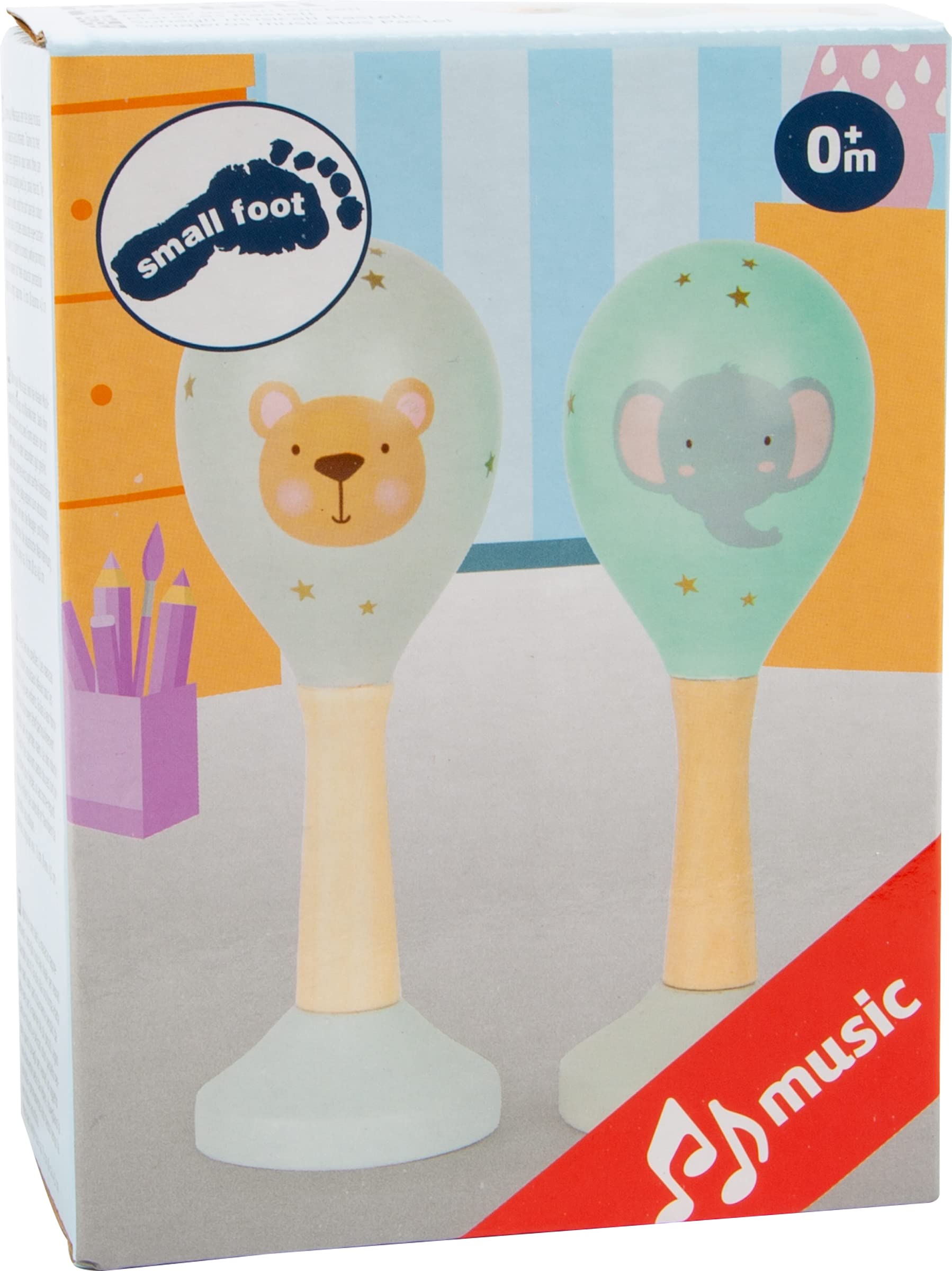 Small Foot Baby Rattle Toys - Pastel Wooden Musical Sonajeros for Infants & Toddlers - Playtime & Learning