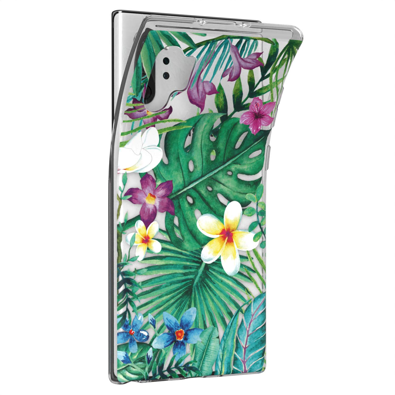 Samsung Galaxy S24 S23 Ultra S22 5G Plus S21 FE S20 S10 Phone Case - Slim TPU Protective Cover with Tropical Palm Leaves & Hawaiian Flowers Design in Green | Lightweight Flexible Silicone for Everyday Use & Travel Protection