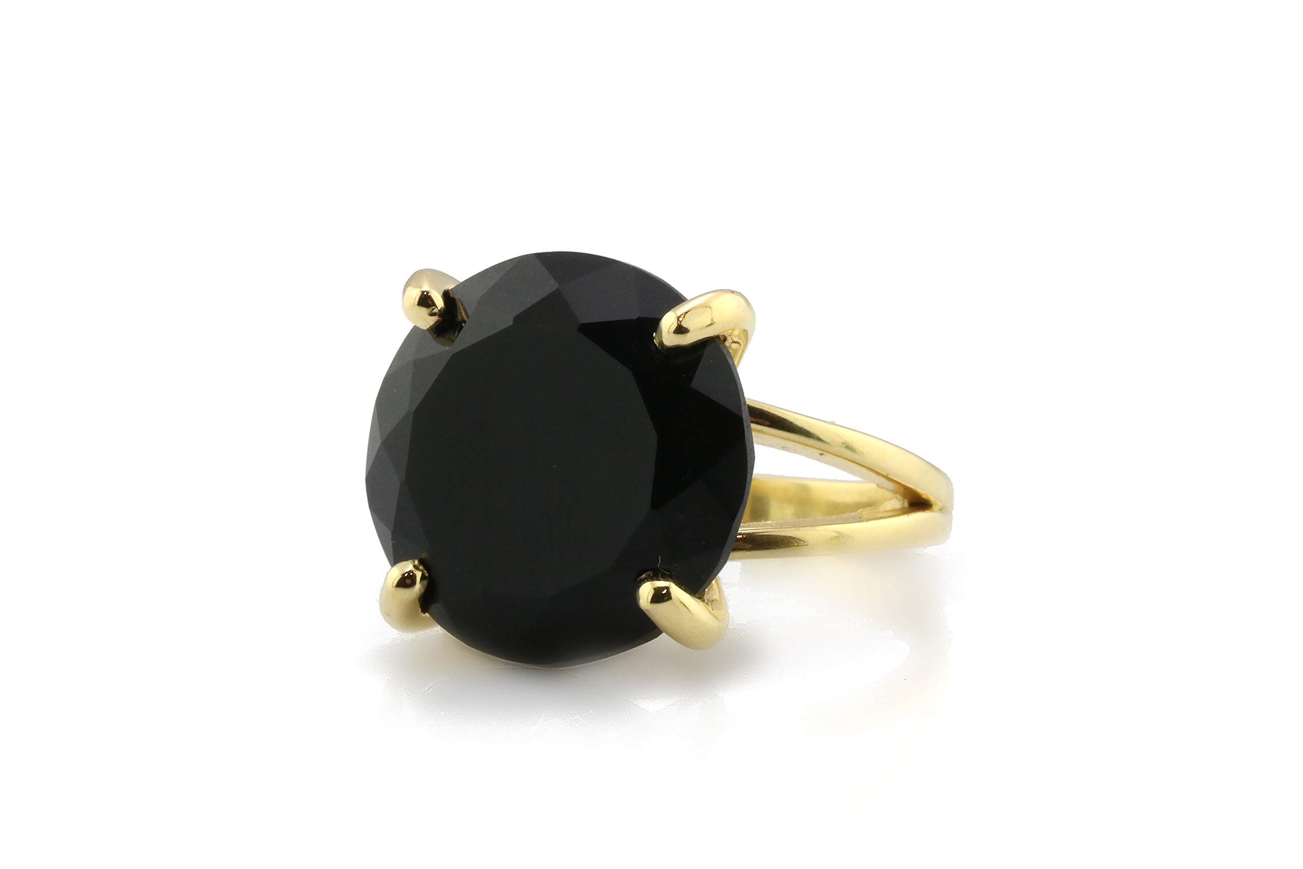 14K Gold Black Onyx Ring for Women - 16MM Bold Handmade Gemstone Jewelry - Elegant Fashion & Everyday Rings - Perfect for Parties, Office Wear & Special Occasions
