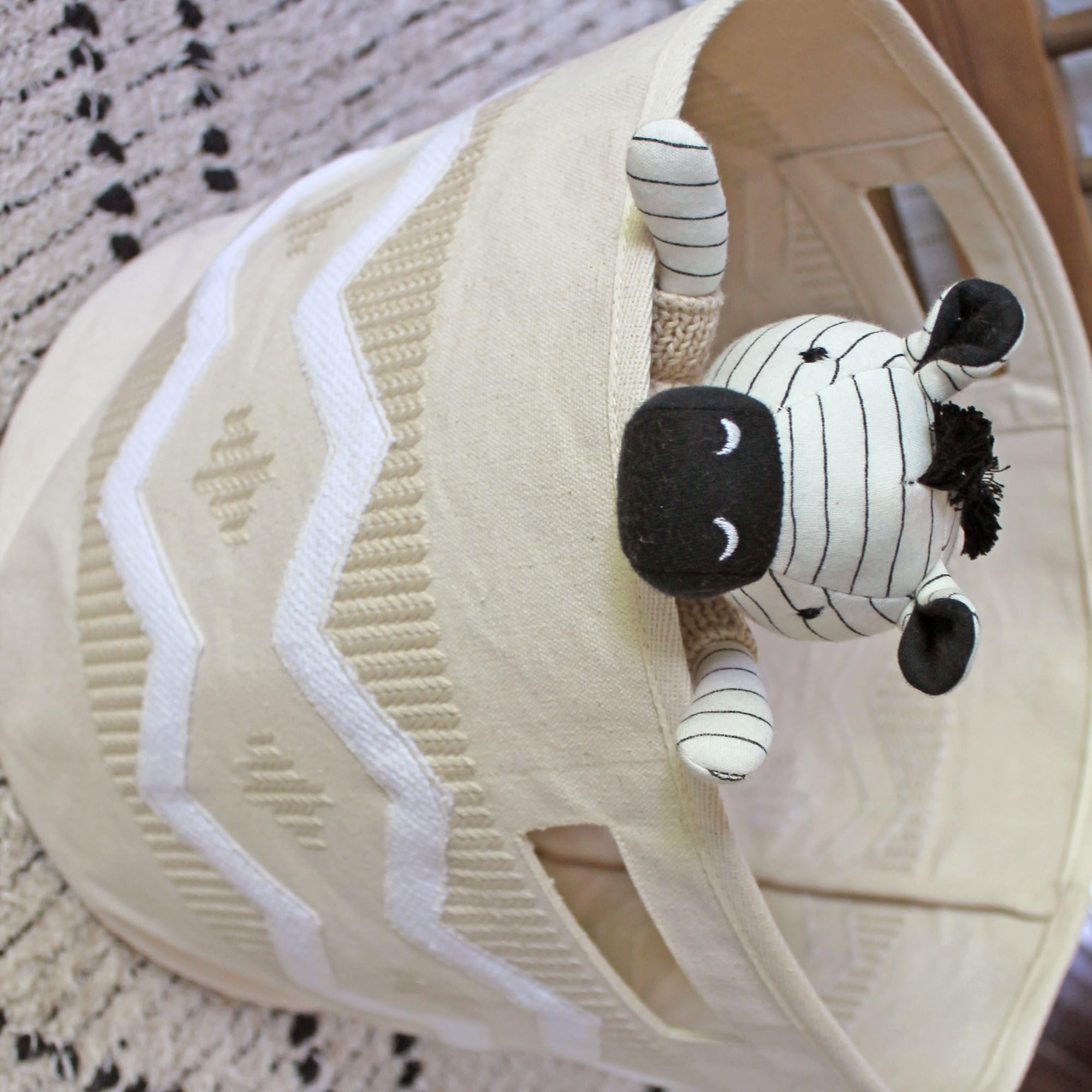 Boho Beige Baby Storage Basket - 13x12 Inch Round Fabric Toy Organizer for Nursery, Playroom & Kids Room | Perfect for Storing Toys, Blankets & Baby Essentials
