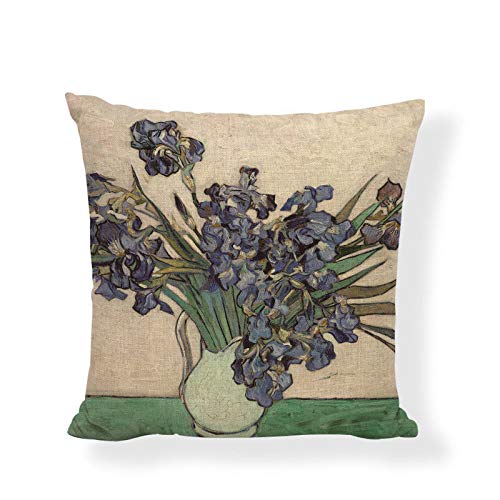 Van Gogh Sunflowers & Starry Night, Monet Red Rose & Yellow Field Landscape Oil Painting Throw Pillow Covers - 18x18 Inch (45x45cm) Cotton Linen Blend, One-Side Printed for Sofa, Bed, Couch Decor