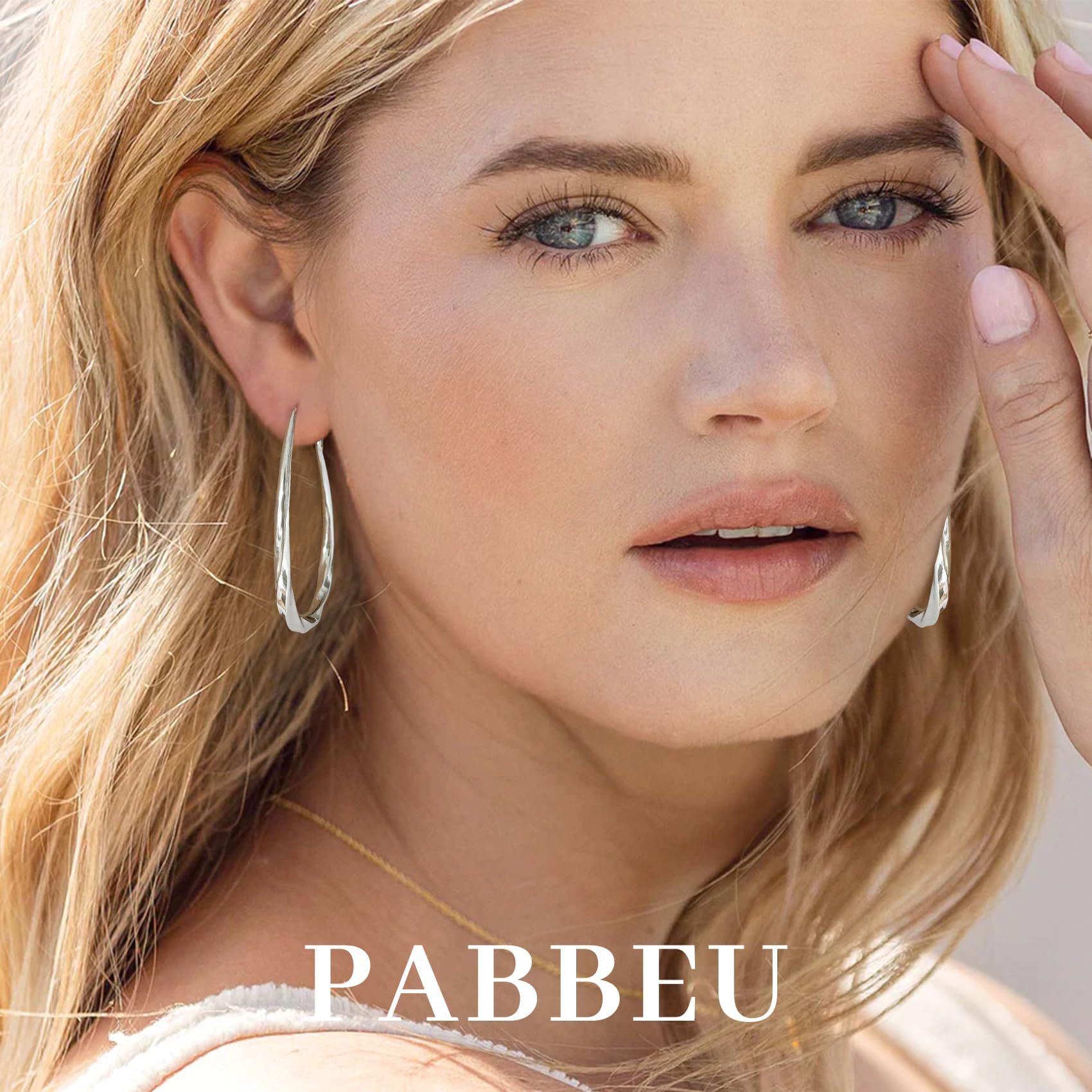 PABBEU Sterling Silver Hoop Earrings for Women - 14K Gold Plated Oval Mobius Hoops, Lightweight Hypoallergenic Fashion Jewelry | Perfect for Everyday Wear, Parties & Gifts