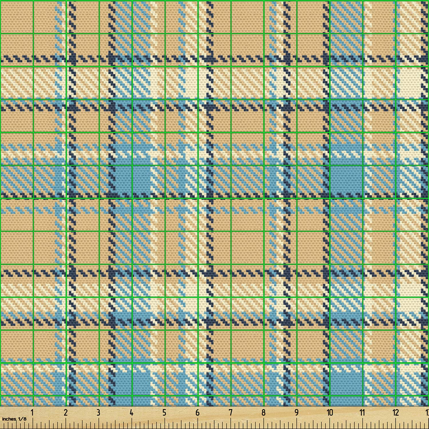 Ambesonne Checkered Fabric by The Yard - Celtic Inspired Zigzag Pattern Upholstery & Home Decor Fabric, 10 Yards, Cream Pale Blue - Perfect for Sofa Covers, Curtains, Pillows & DIY Craft Projects
