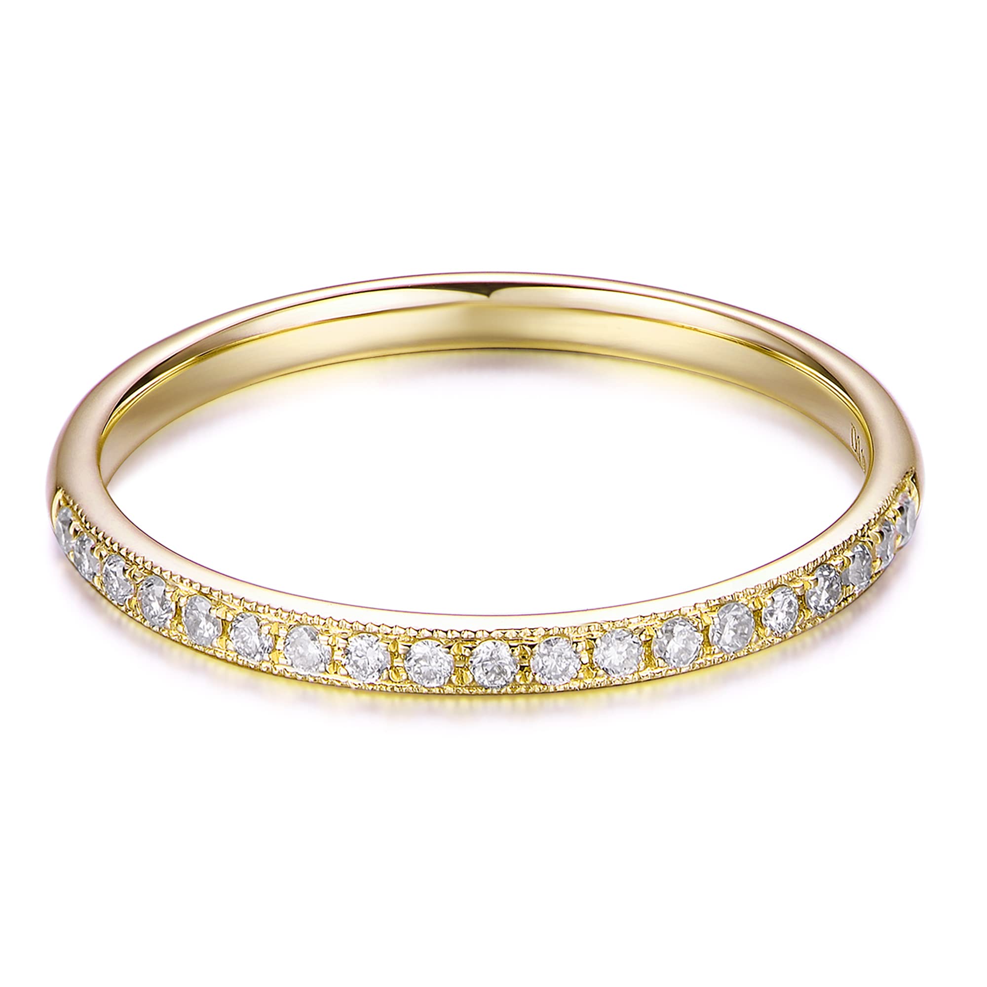 14K Gold Moissanite Wedding Band - 2mm Milgrain Eternity Ring for Women - Durable & Hypoallergenic - Perfect for Engagement, Anniversary & Bridal Jewelry Gifts