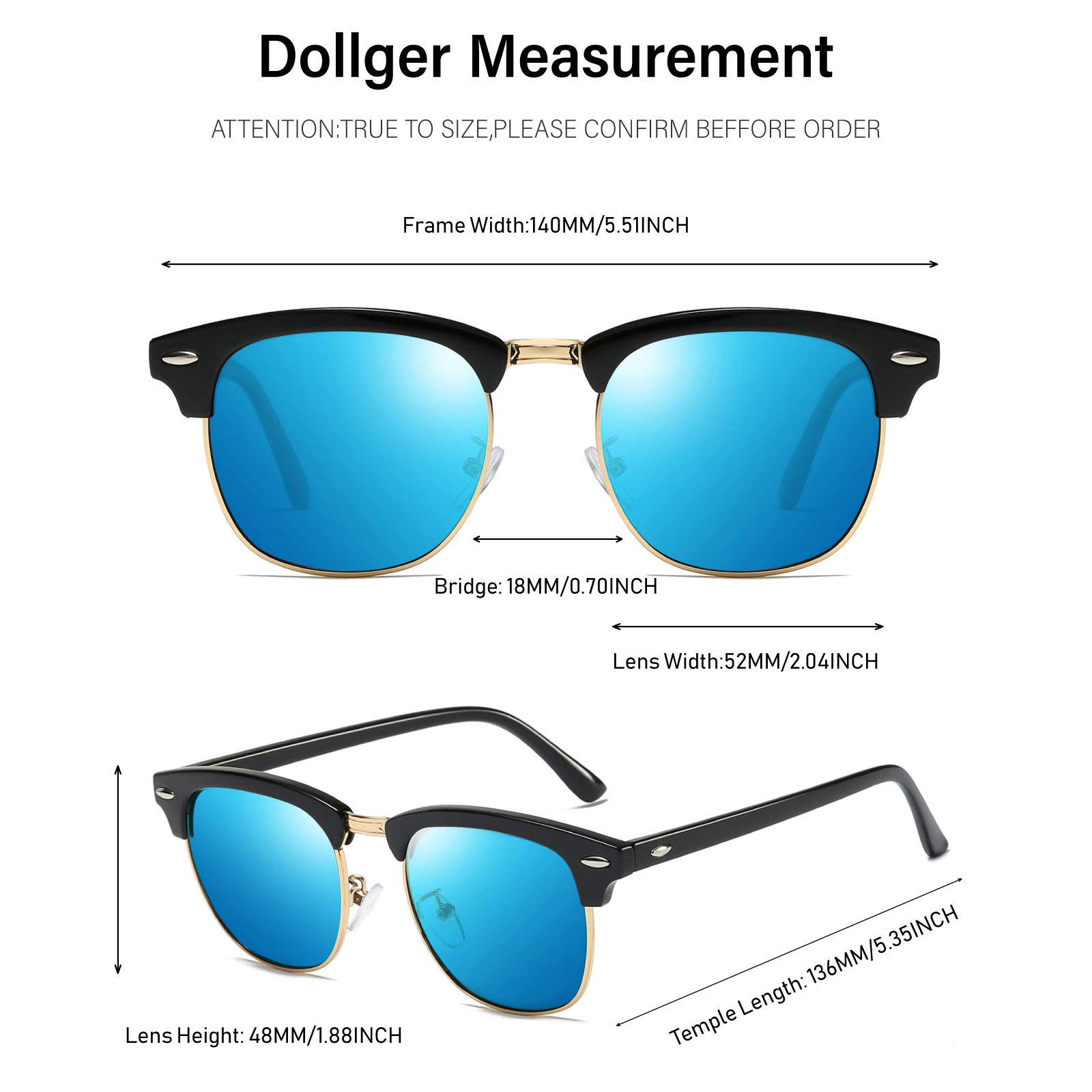 Polarized Browline Sunglasses for Men & Women - Classic Semi-Rimless Retro Frame with UV400 Protection - Perfect for Driving, Beach & Outdoor Activities