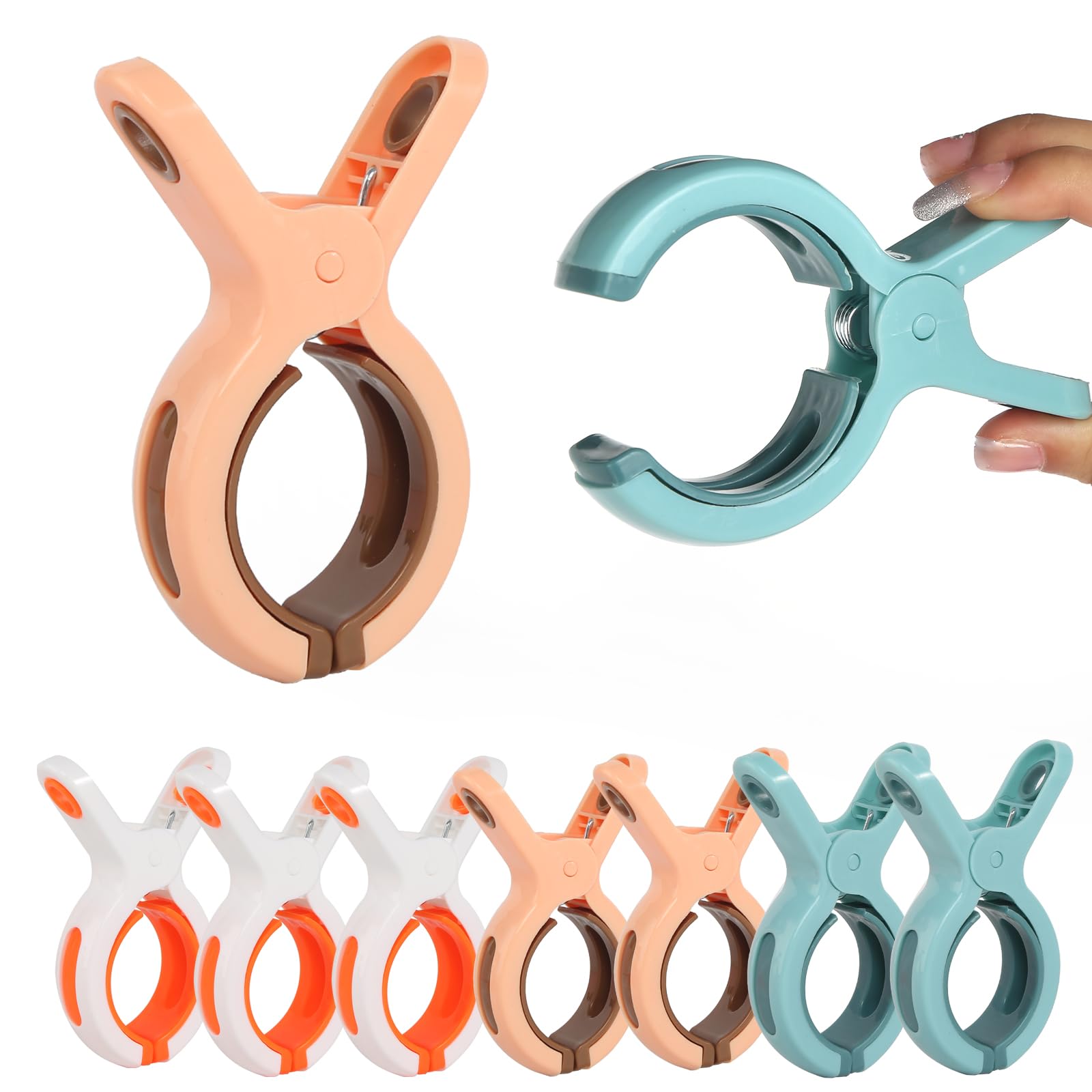 **8 Pack Jumbo Windproof Beach Towel Clips - Heavy Duty Plastic Towel Holders for Pool, Boat, Cruise & Lounge Chairs - Secure Blankets, Clothes & Beach Accessories (3 Colors) - Perfect for Beach, Poolside & Outdoor Relaxation**