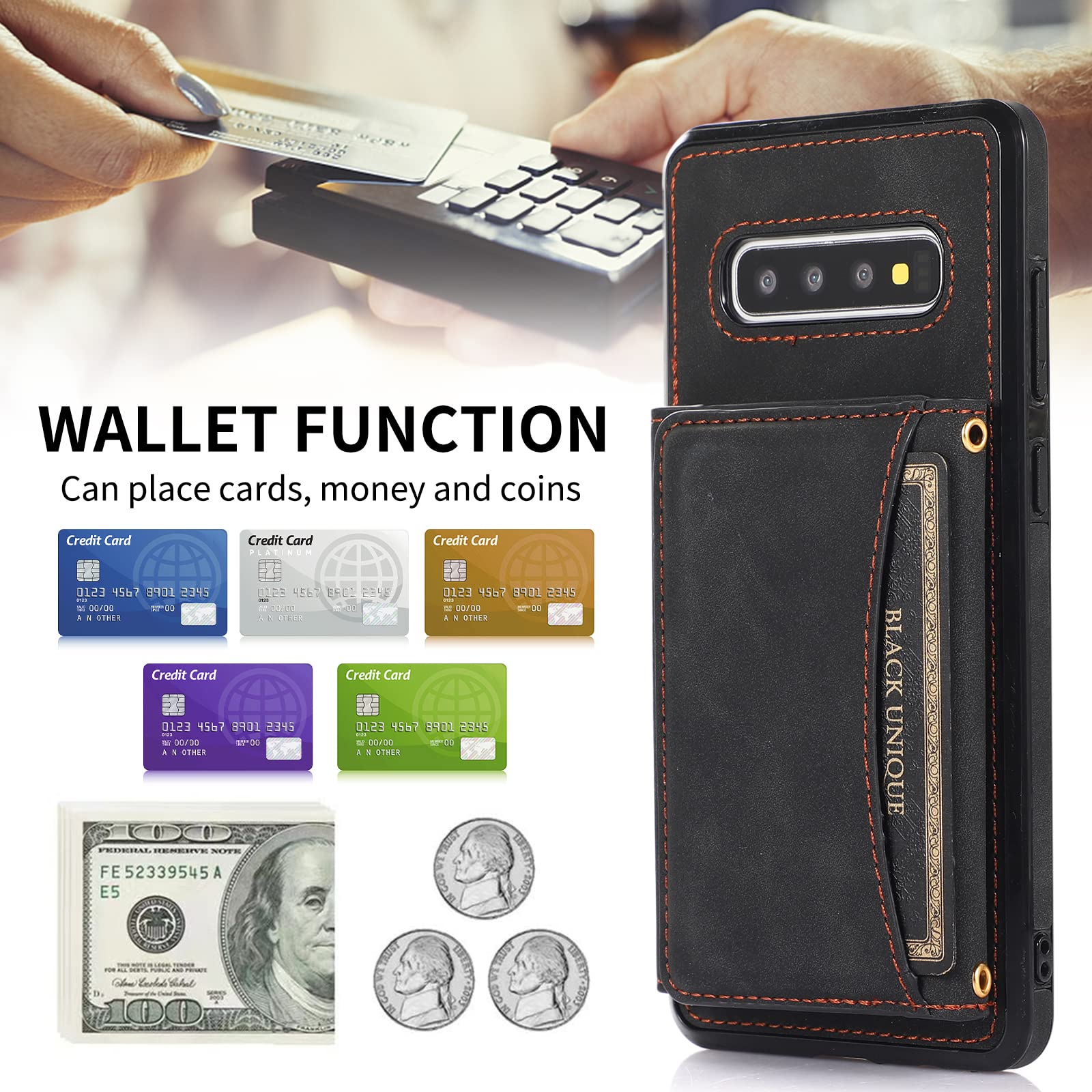 Premium Wallet Phone Case for Samsung Galaxy S10 Plus - Shockproof Protective Cover with Built-in Card Holder & Tempered Glass Screen Protector - Slim Stand Case for Men & Women (Black) - Perfect for Work, Travel & Everyday Use