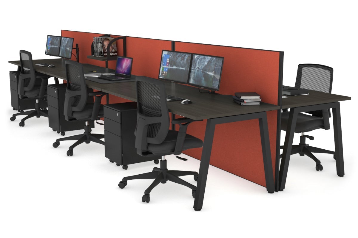 Horizon Quadro 6-Person Office Workstation Bench with A-Legs - 1400L x 800W Dimensions, Cable Management Scallop - Perfect for Collaborative Workspaces, Open Offices & Coworking Environments