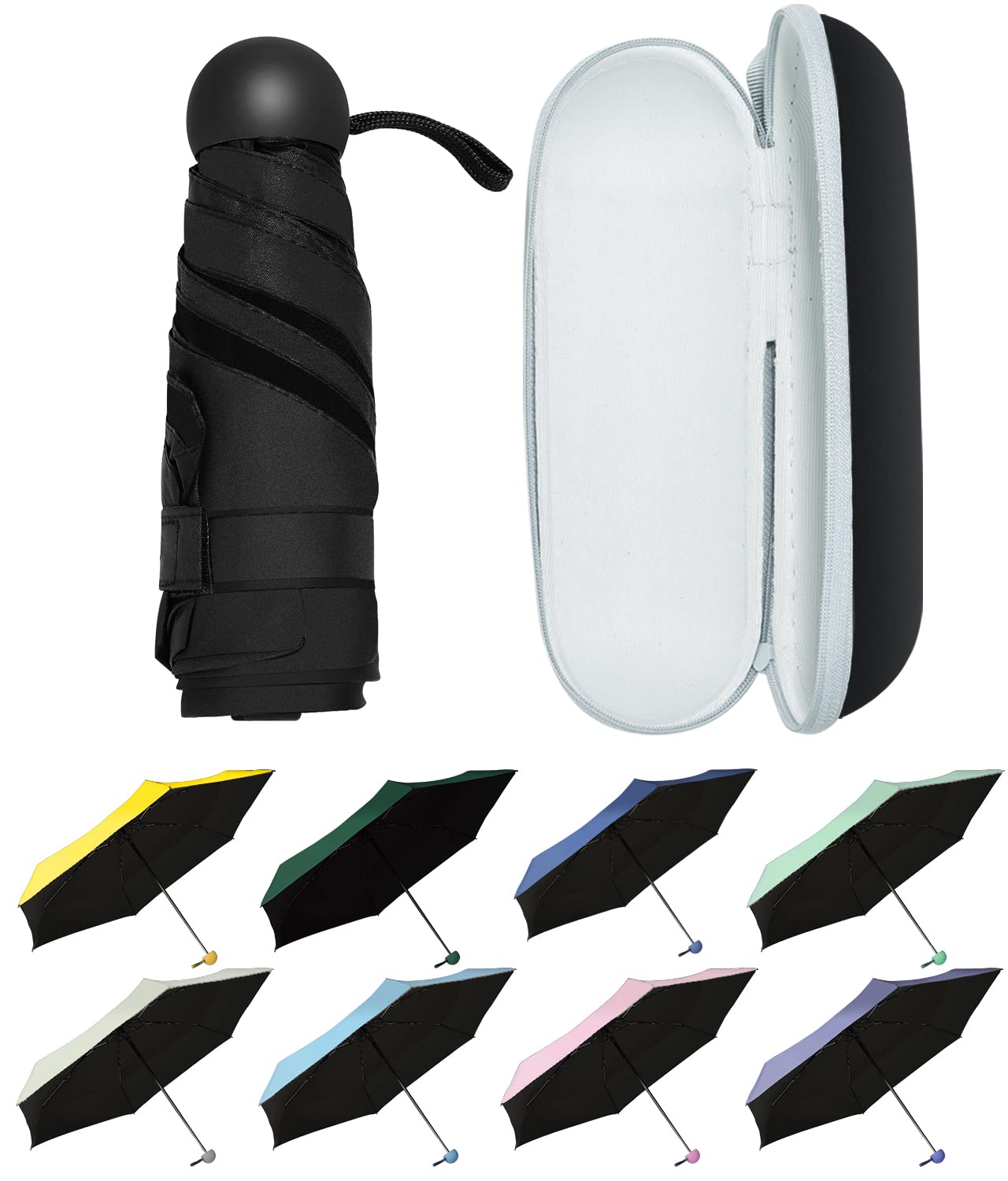 Compact Travel Umbrella with Case - Lightweight Folding Mini Umbrella for Sun & Rain Protection - Portable UV Parasol for Women, Men, Kids - Perfect for Backpack, Purse, School & Outdoor Activities