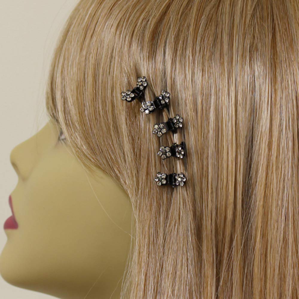 Elegant Rhinestone Crystal Hair Claw Clips - Set of 5 Small Decorative Petal Jaw Clips (Black) | Perfect for Bridal, Prom, Party Hairstyles & Everyday Elegance