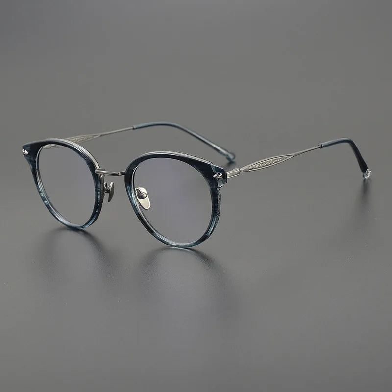 Stylish Unisex Black Titanium Acetate Round Eyeglasses Frame - Lightweight & Durable Full Rim Glasses for Men & Women - Perfect for Reading, Work, and Everyday Fashion