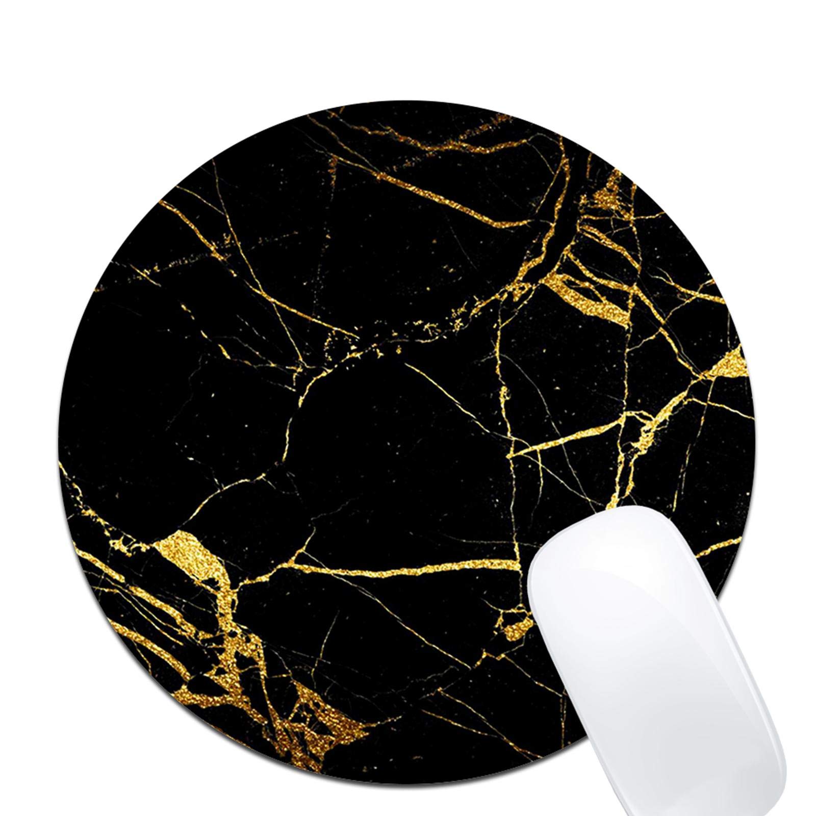 Premium Black Gold Marble Mouse Pad - Non-Slip Rubber Base for Office & Gaming | Custom Round Desk Accessory for Computer & Laptop | Perfect for Workstations, Home Offices & Gaming Setups