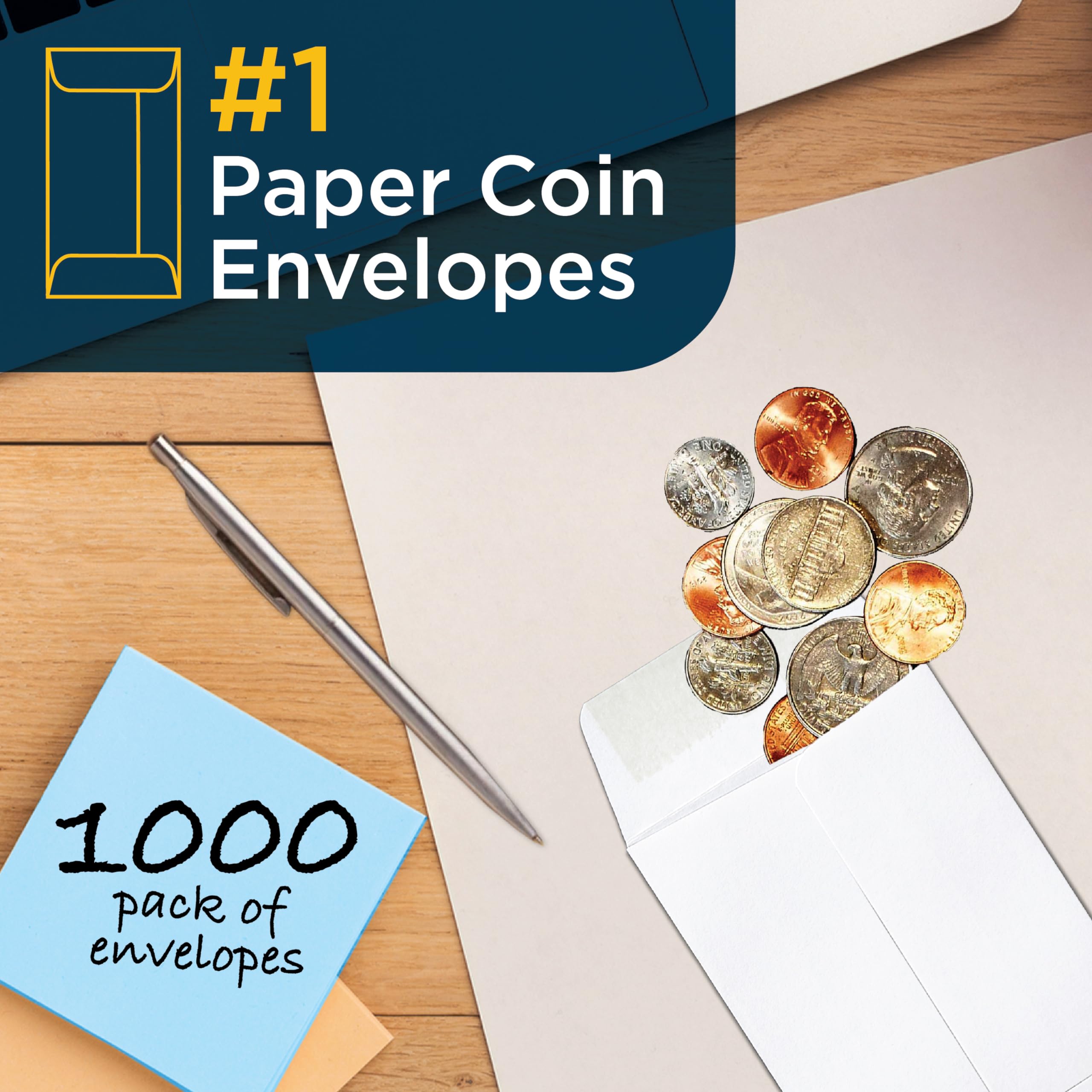 Guardian #1 Paper Coin Envelopes with Gummed Flaps - 1000 Pack (2.25